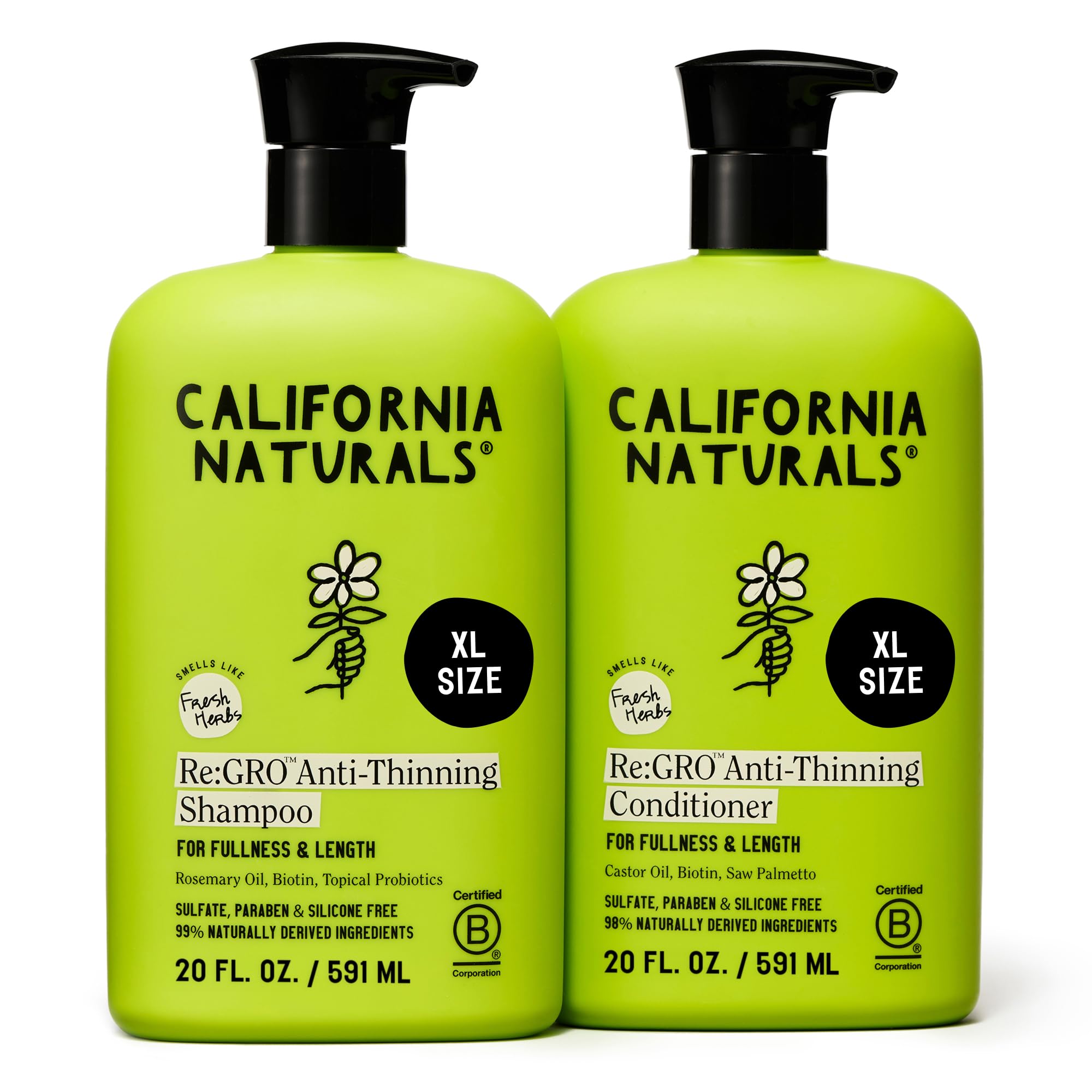 Re:GRO champú de California Naturals, botella frontal, estimula cuero cabelludo y cabello