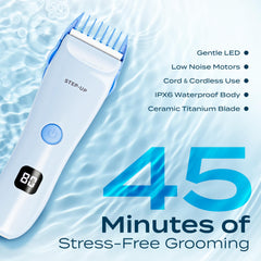 CALMING CLIPPER Step-Up, detalle de perilla, control suave de velocidad.