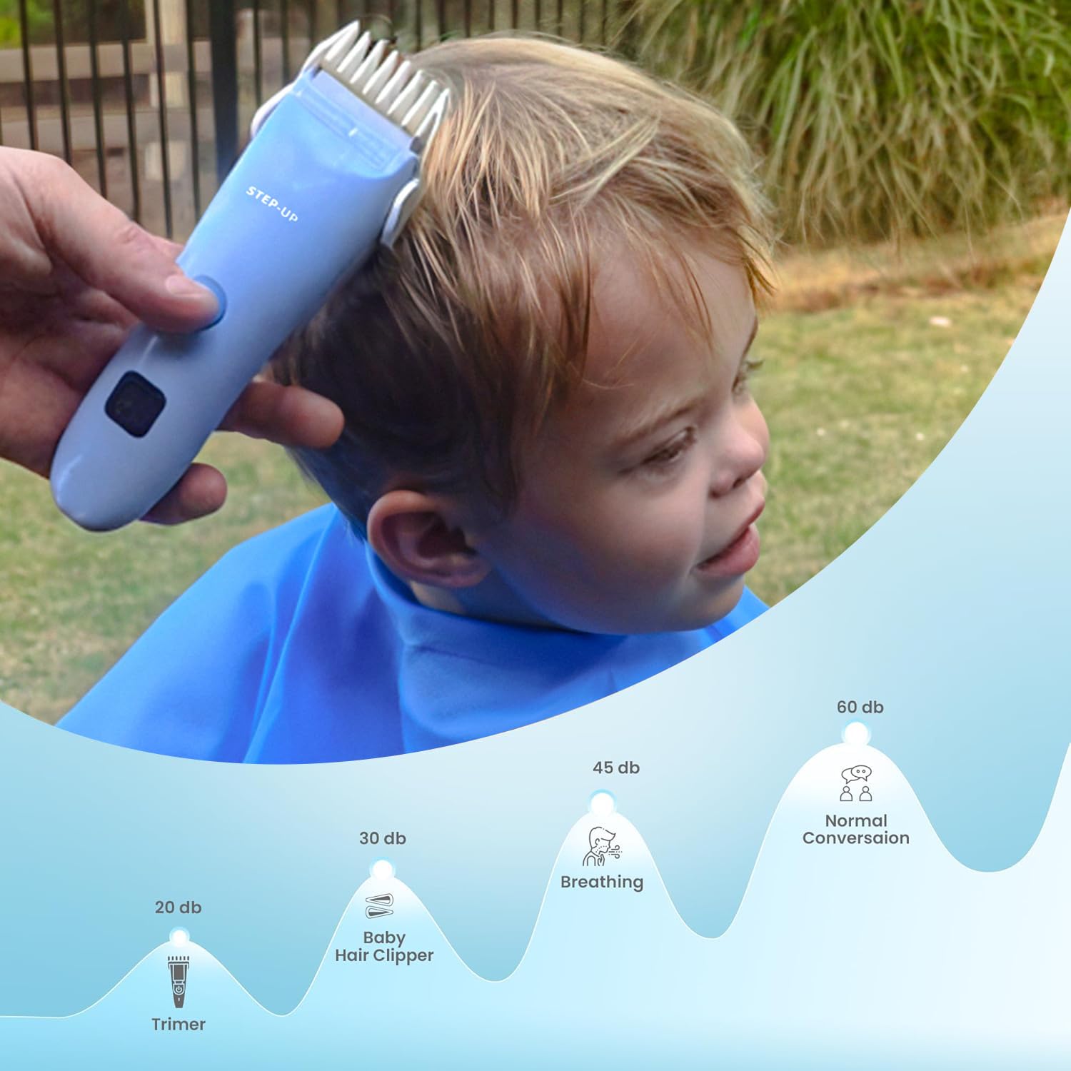 CALMING CLIPPER Step-Up, vista lateral, transición tranquila para rutinas en casa.