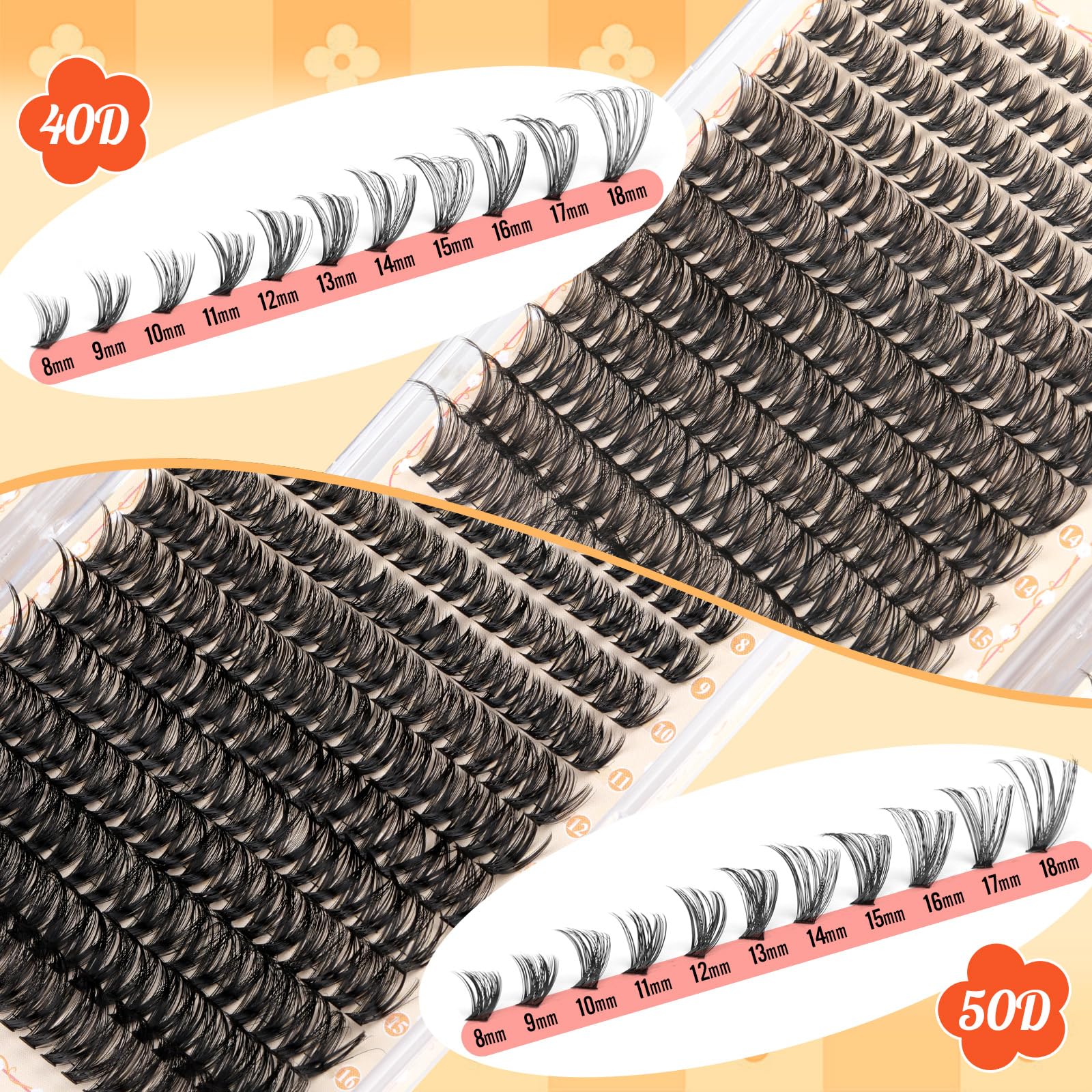 Pestañas calphdiar racimos, kit de 480 piezas para crear combinaciones.