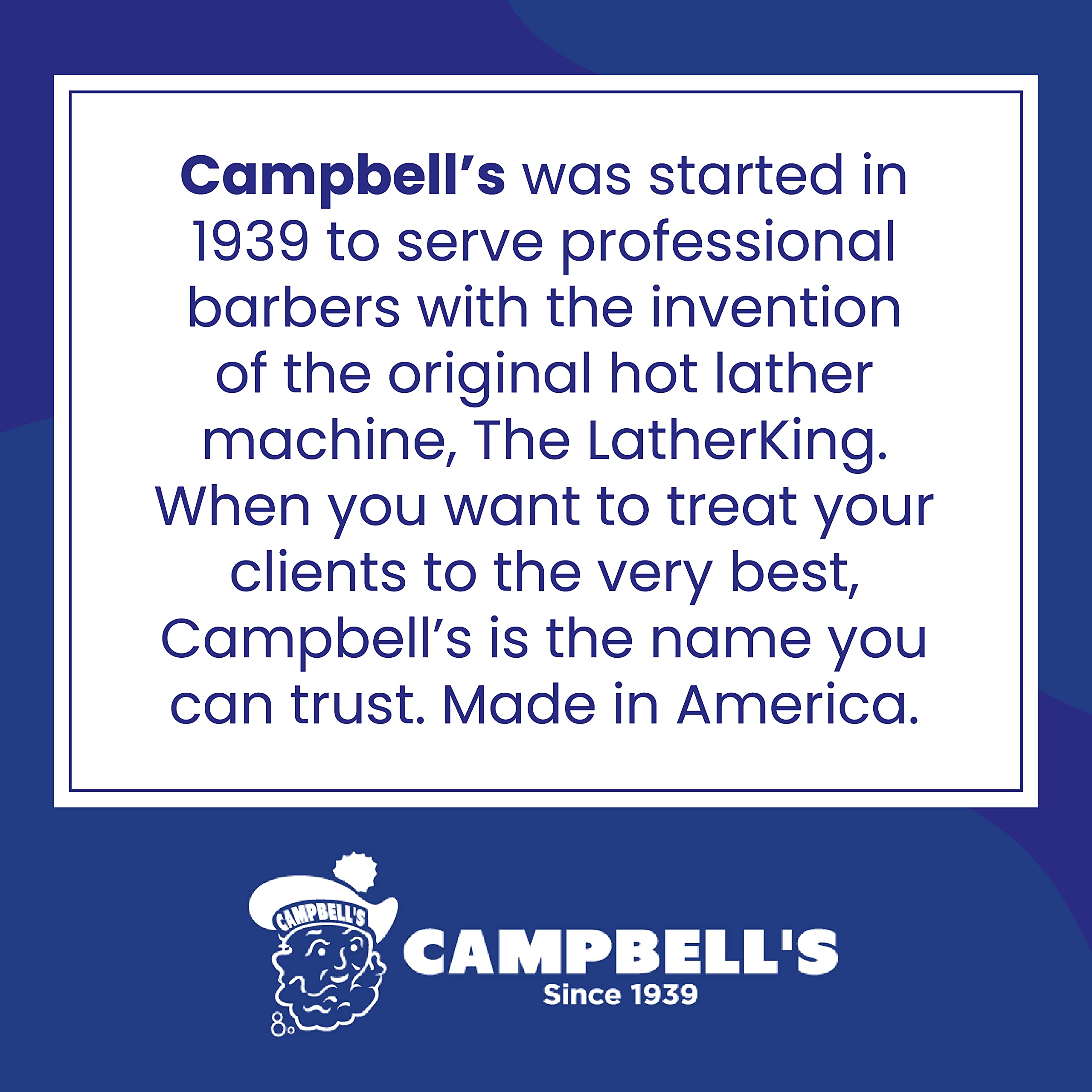 Etiqueta Campbell’s en botella premix, diseño práctico para uso diario en barbería.