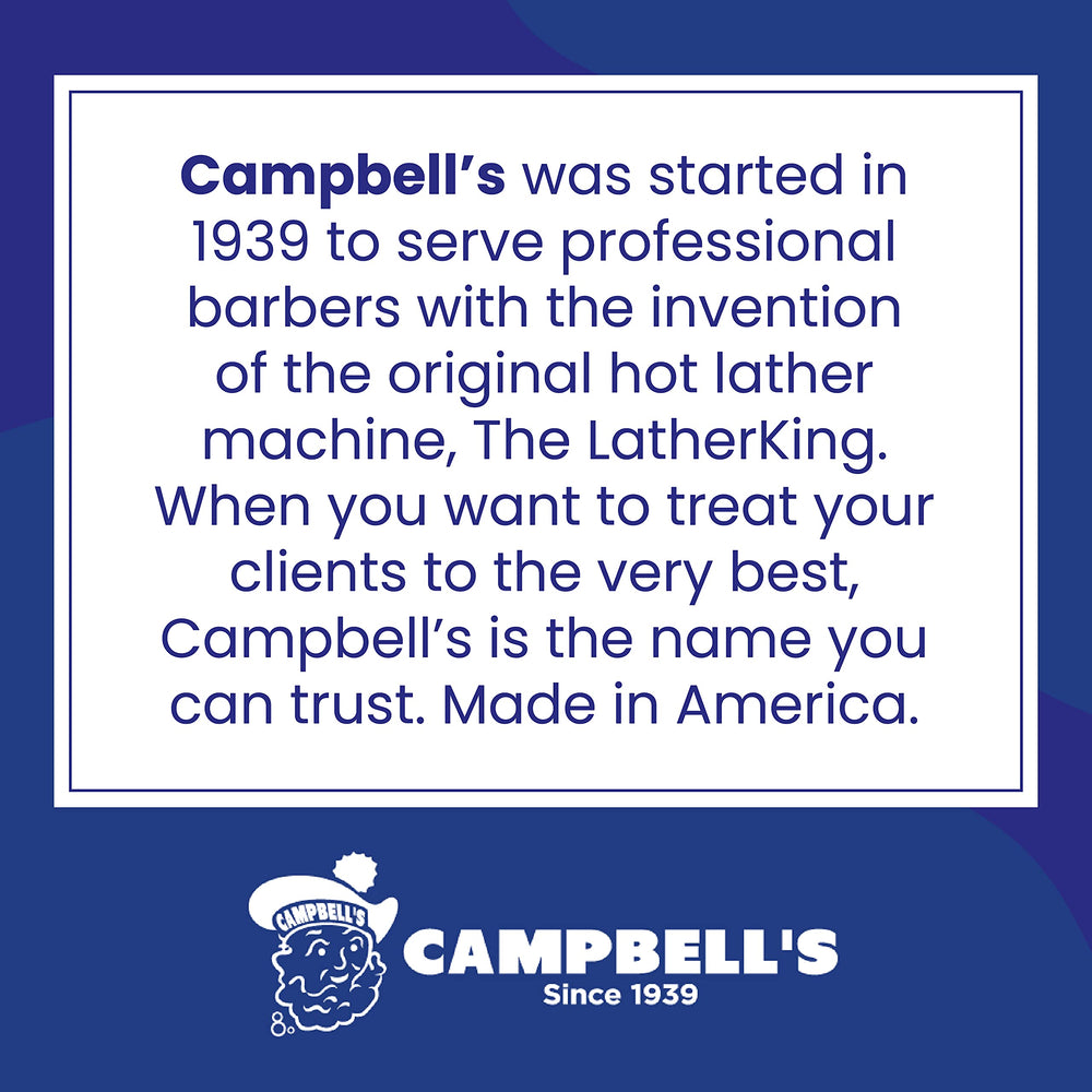 Etiqueta Campbell’s en botella premix, diseño práctico para uso diario en barbería.
