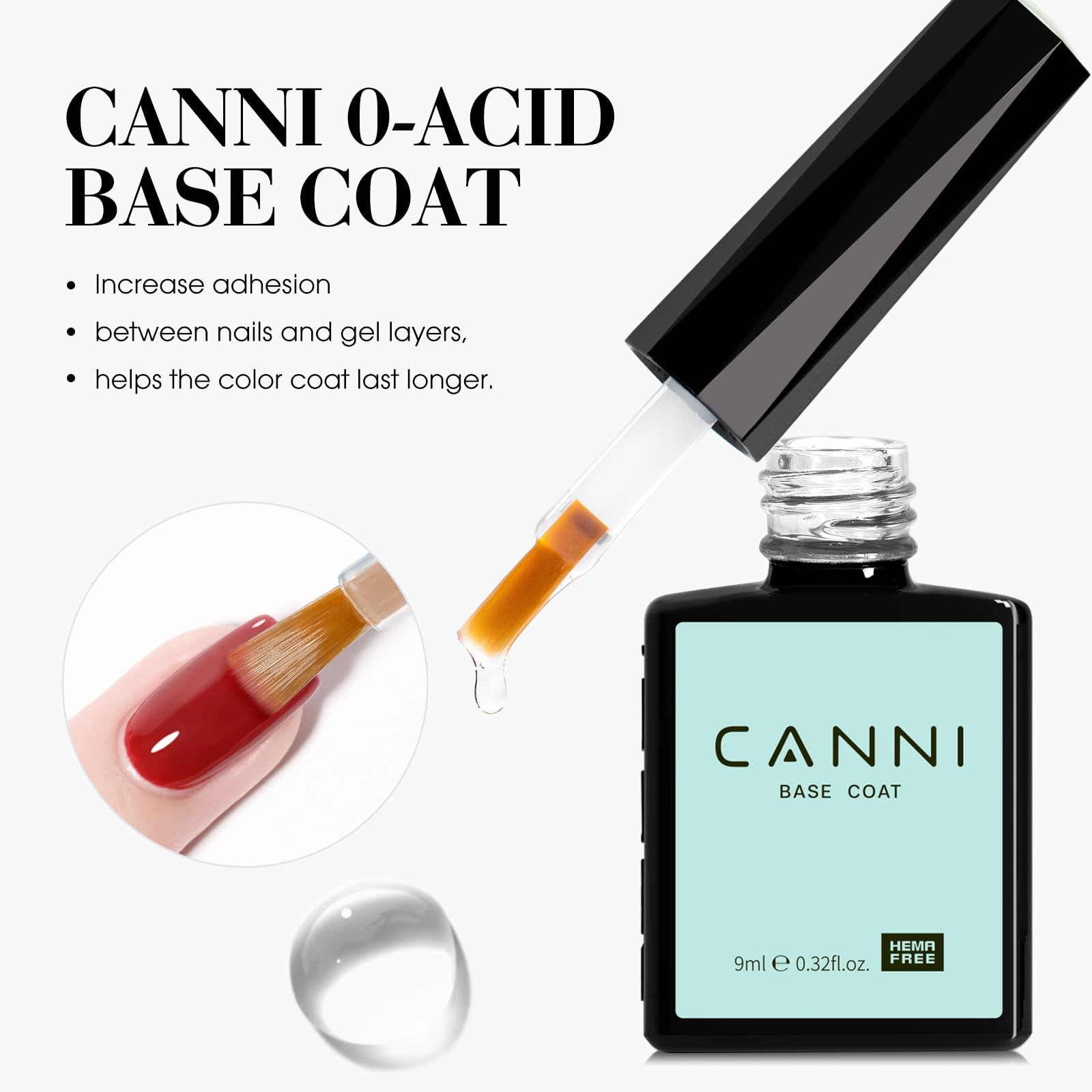 CANNI base gel duradera crea una base sólida para uñas.