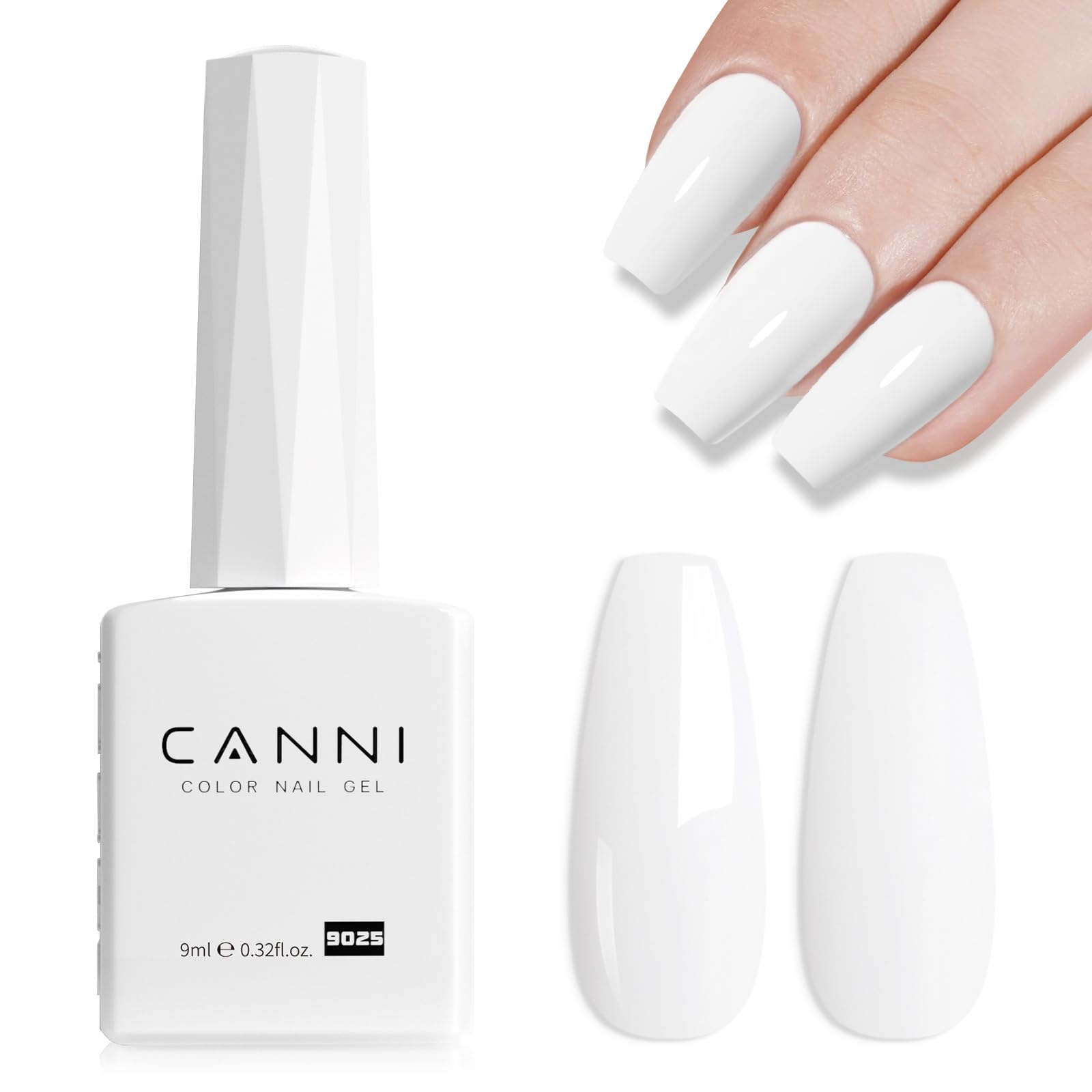 Esmalte gel CANNI blanco puro en frasco, brillo intenso para manicura francesa.