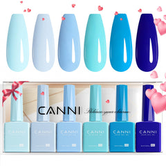 CANNI Vernis Gel bleu nuit ensemble 6 pièces pour une manucure durable à domicile.