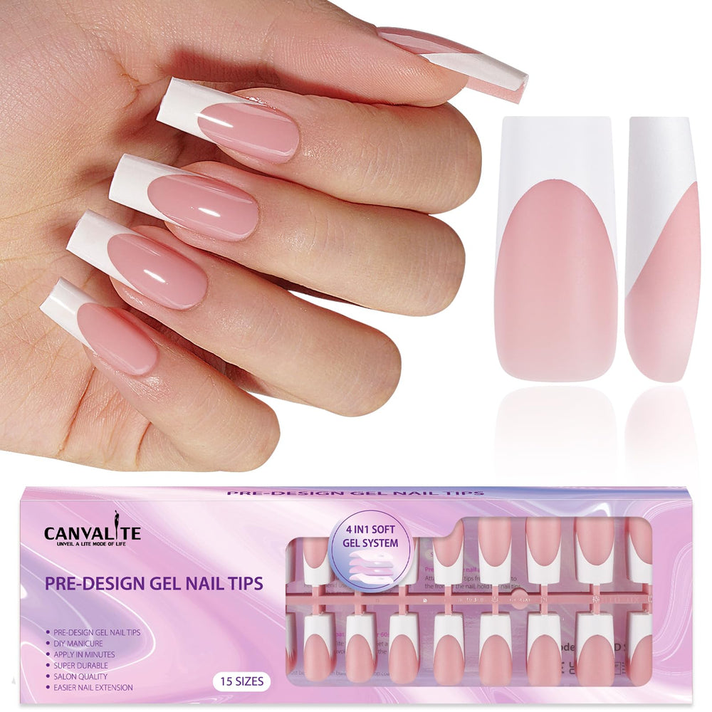 CANVALITE uñas francesas precoloradas para un look rápido y limpio.