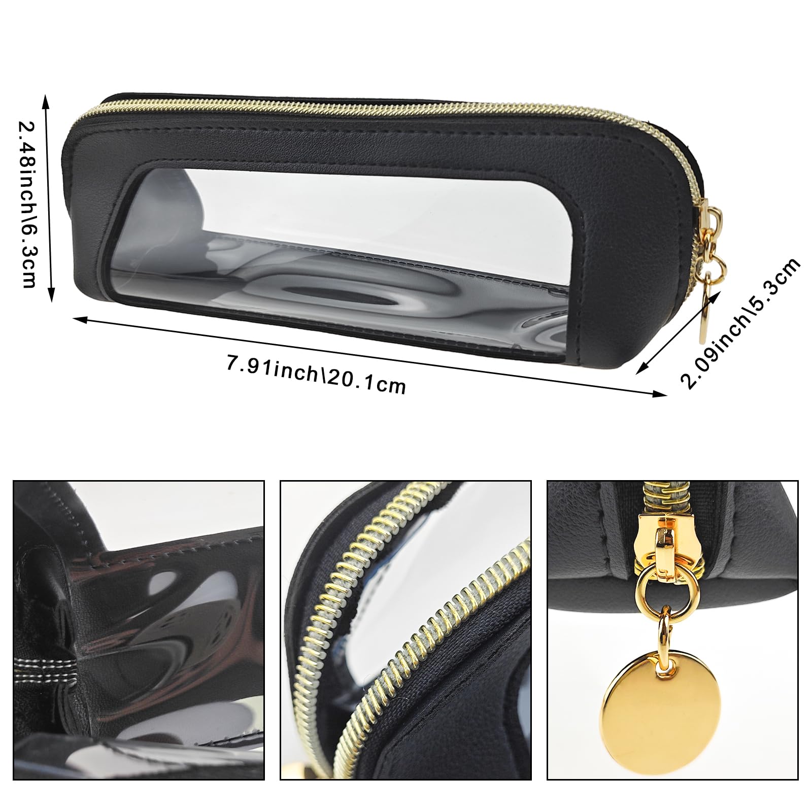 Bolso de maquillaje de cuero PU transparente de Capiant, organización rápida en viajes.