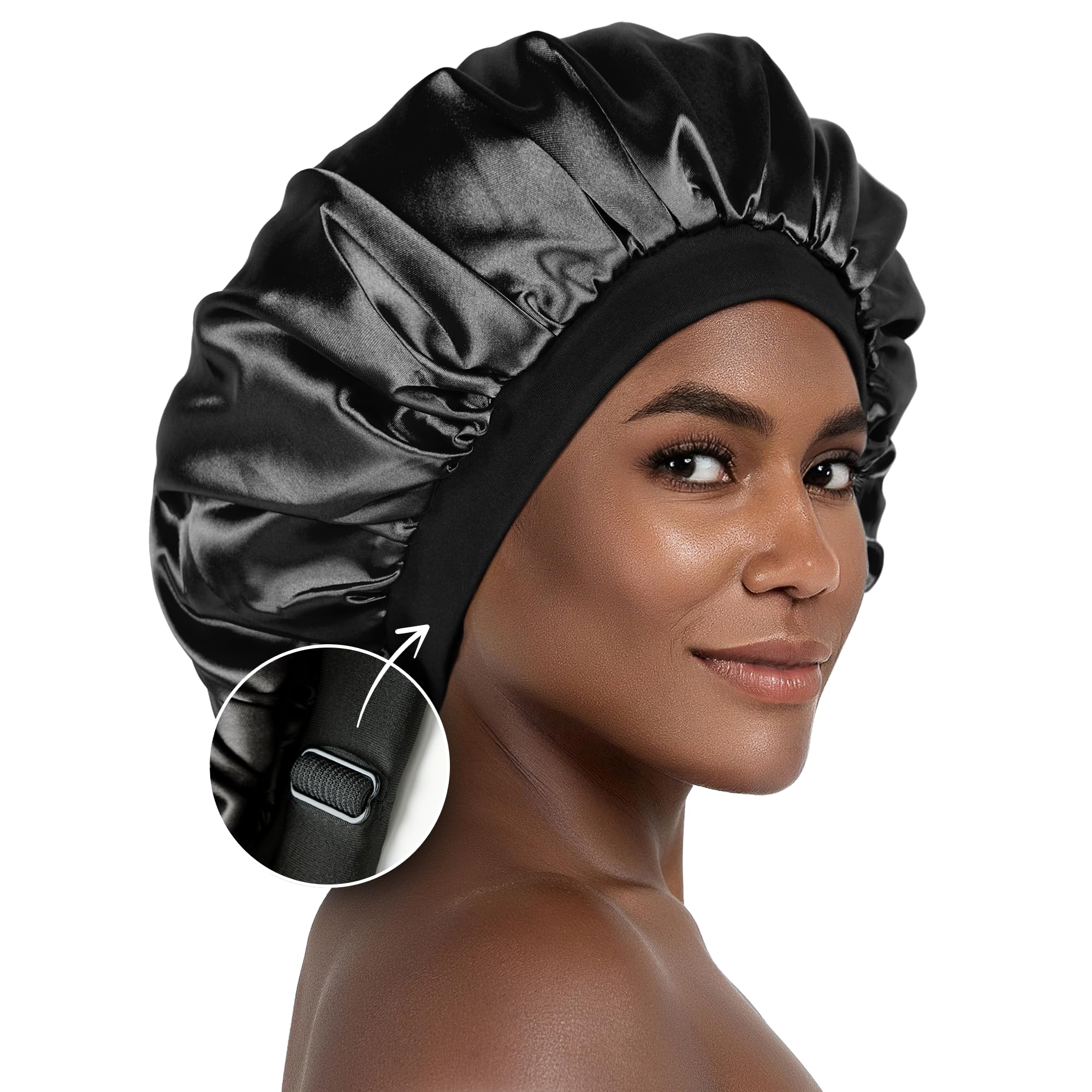 CAPLORD Gorro satén doble cara para dormir: protege rizos y controla el frizz nocturno.