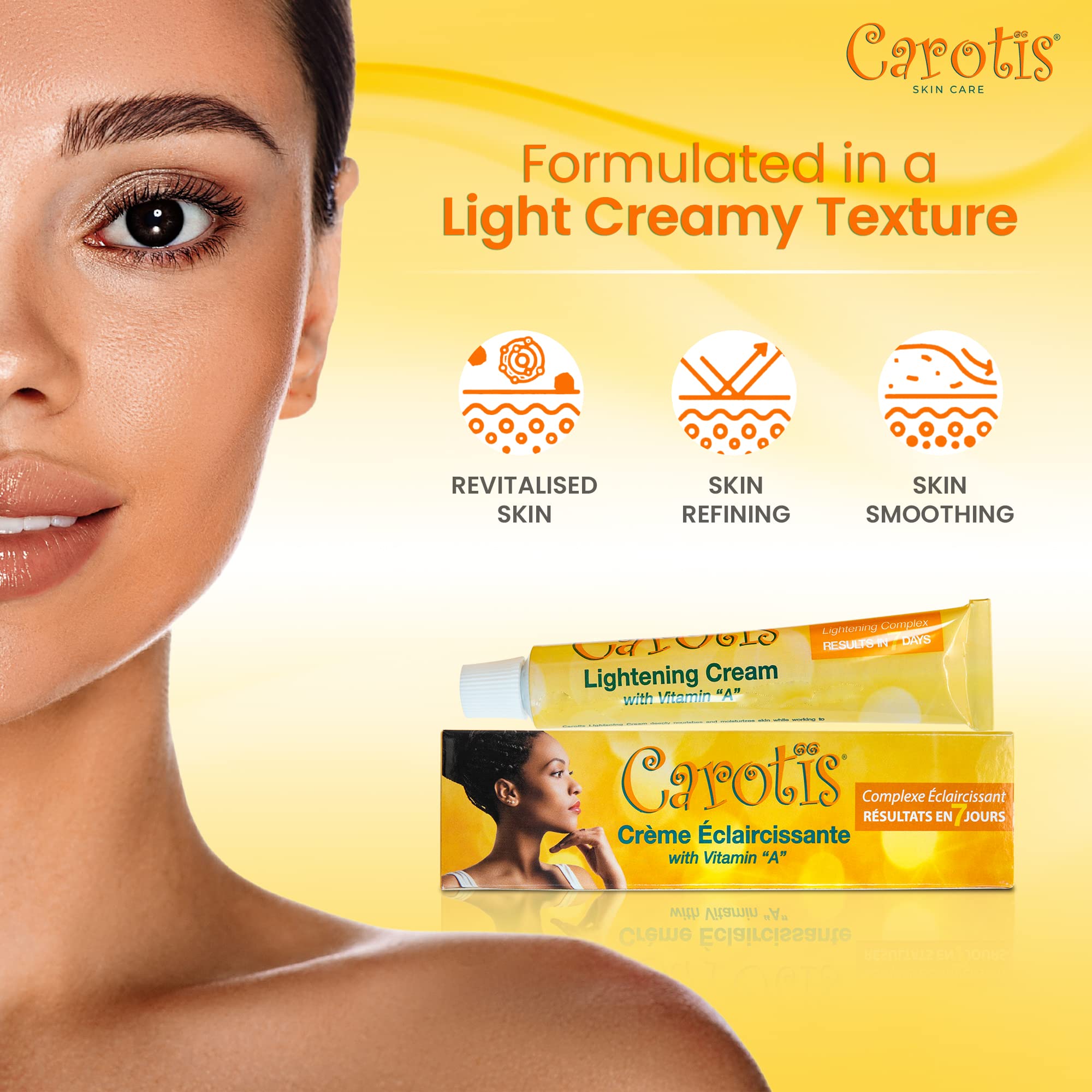 CAROTÏS face close-up demonstrates velvety-soft, hydrated skin.