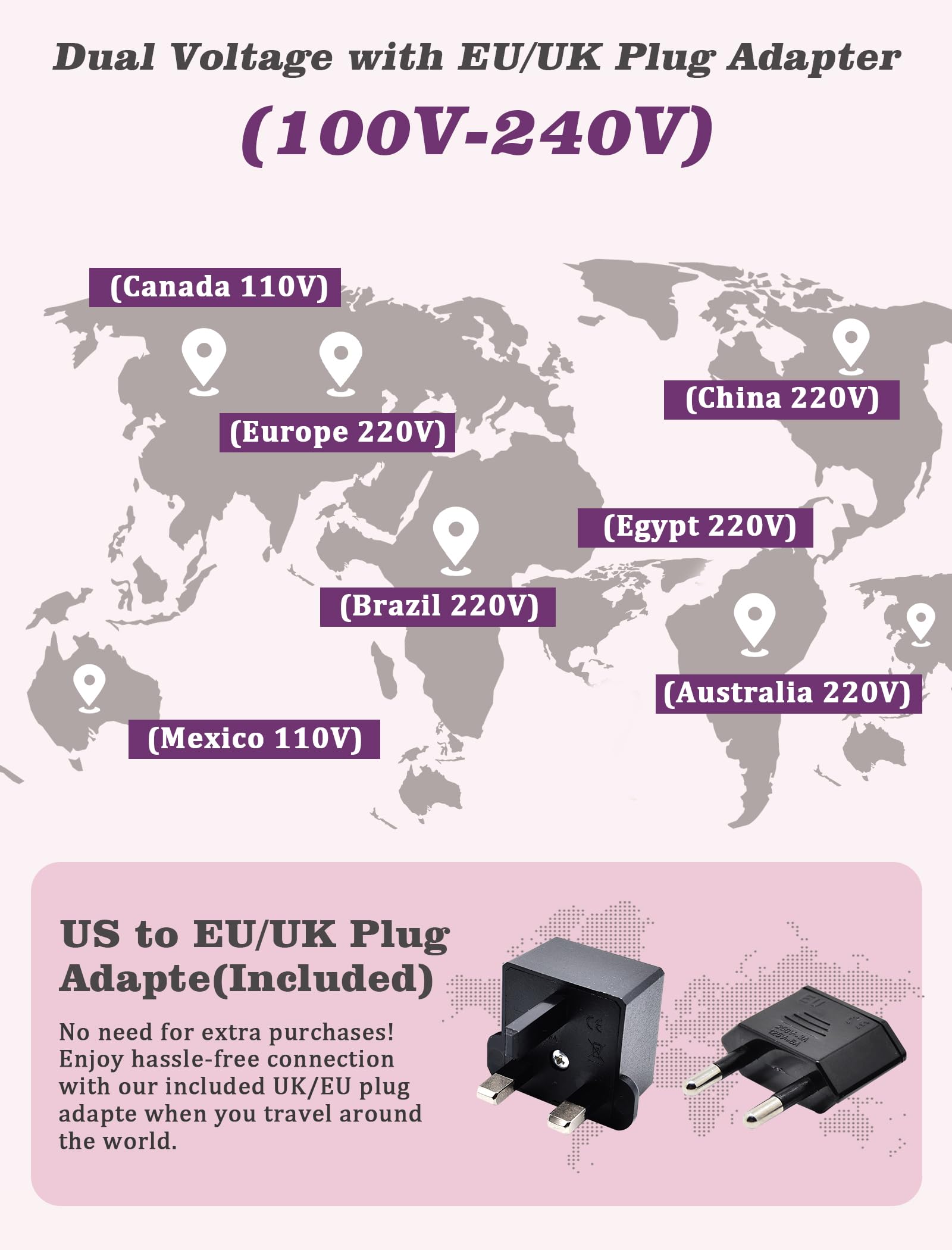 Adaptadores UE y Reino Unido para el rizador Casavok Mini.