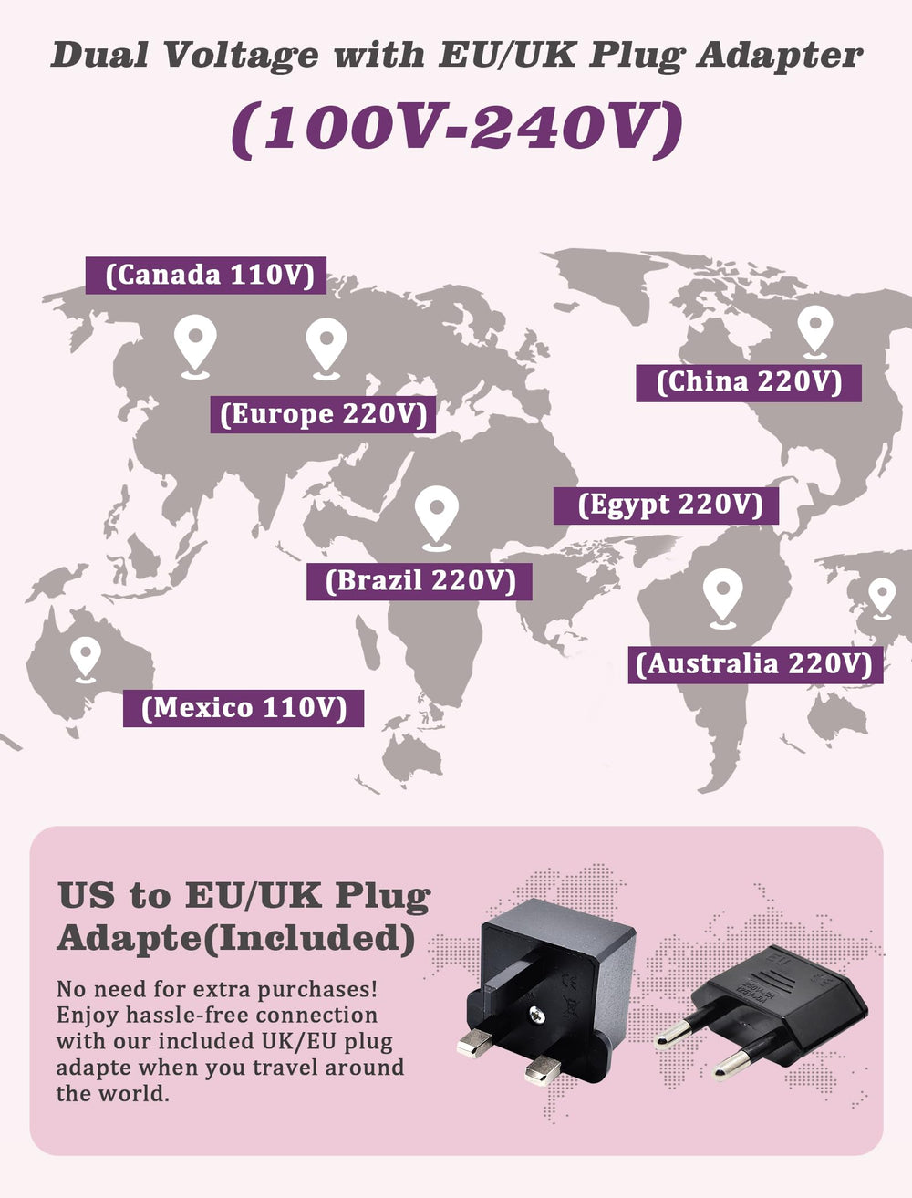 Adaptadores UE y Reino Unido para el rizador Casavok Mini.