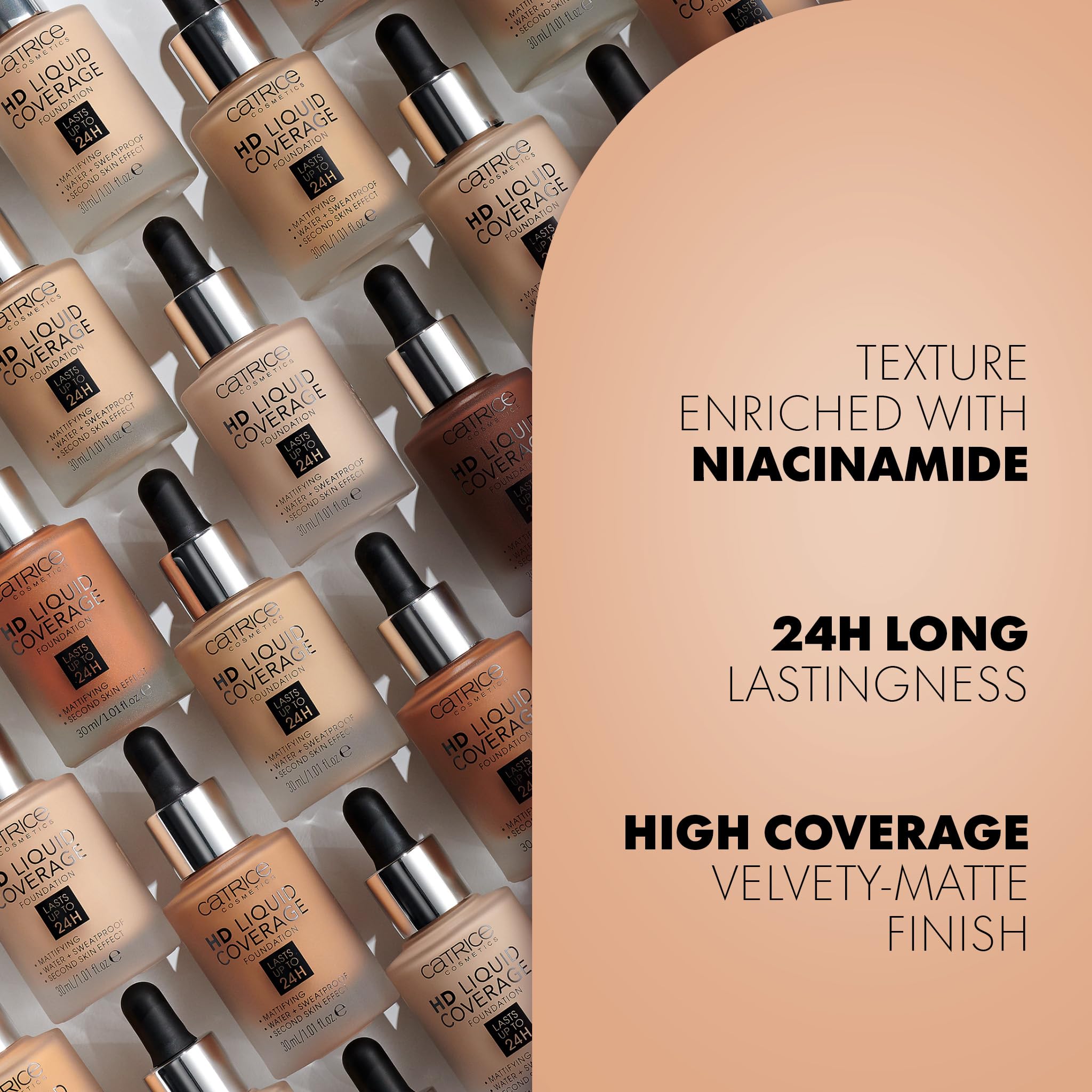 Acabado mate natural con HD Liquid Coverage para una piel uniforme.