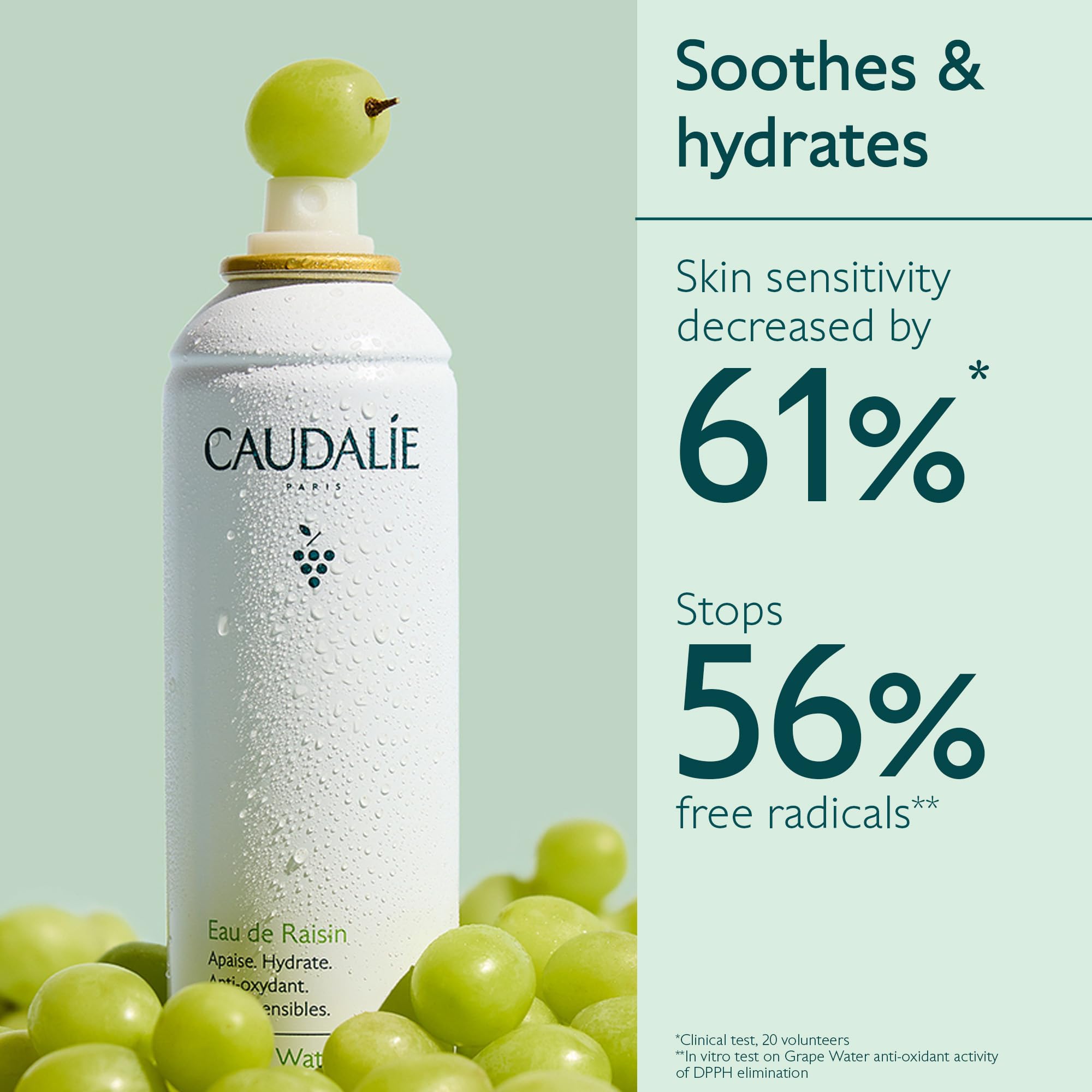 Caudalie Agua de Uva rocío de aplicación para piel sensible y calma.