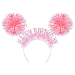 CAVETEE corona de cumpleaños rosa con letras brillantes, ideal para lucir en la fiesta