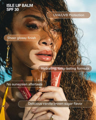 Cay Skin Isle aplicación suave facilita labios hidratados durante el día.
