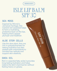 Cay Skin Isle brillo translúcido realza labios con efecto sutil.