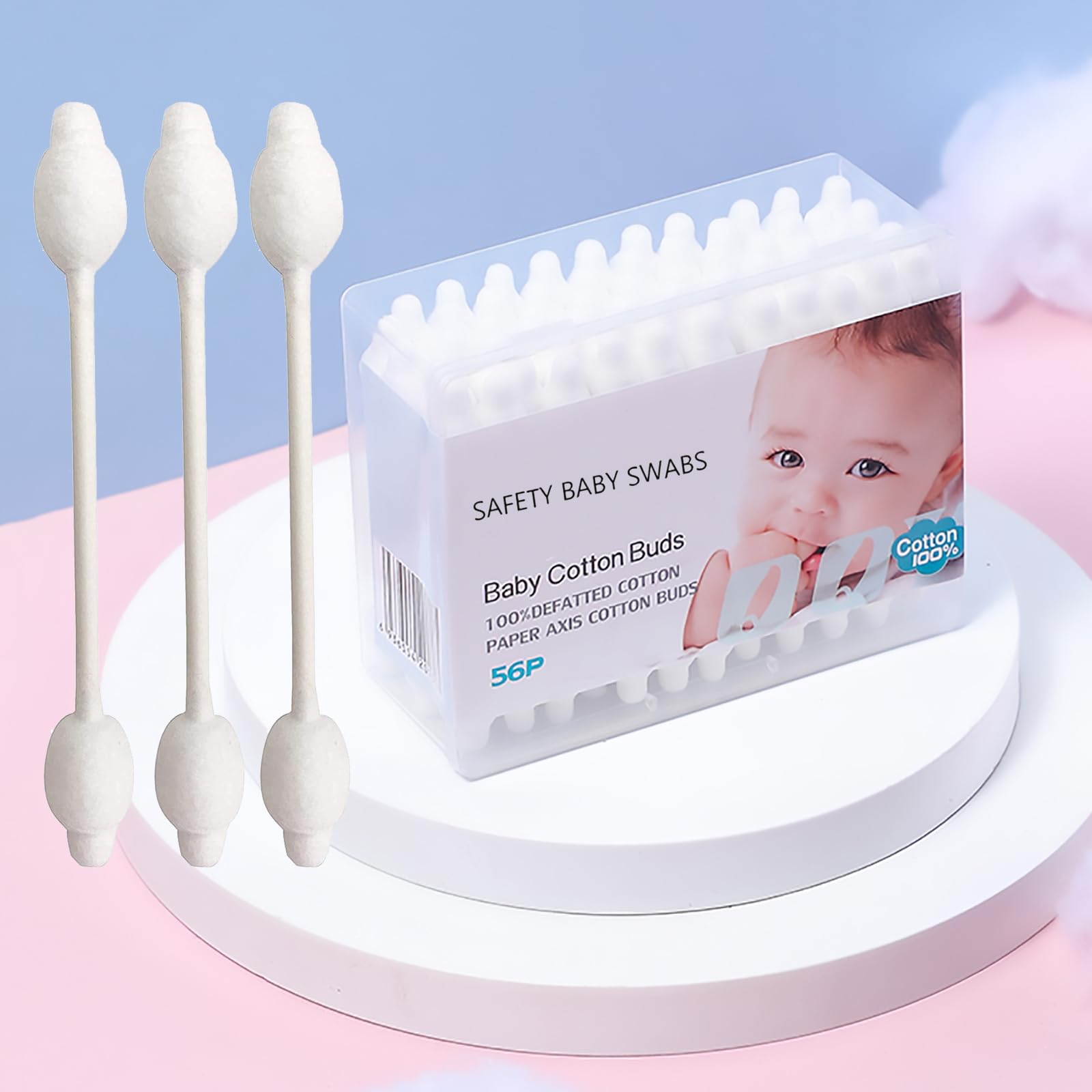 Cayxenful hisopos de algodón con puntas grandes, suaves para oídos sensibles del bebé.