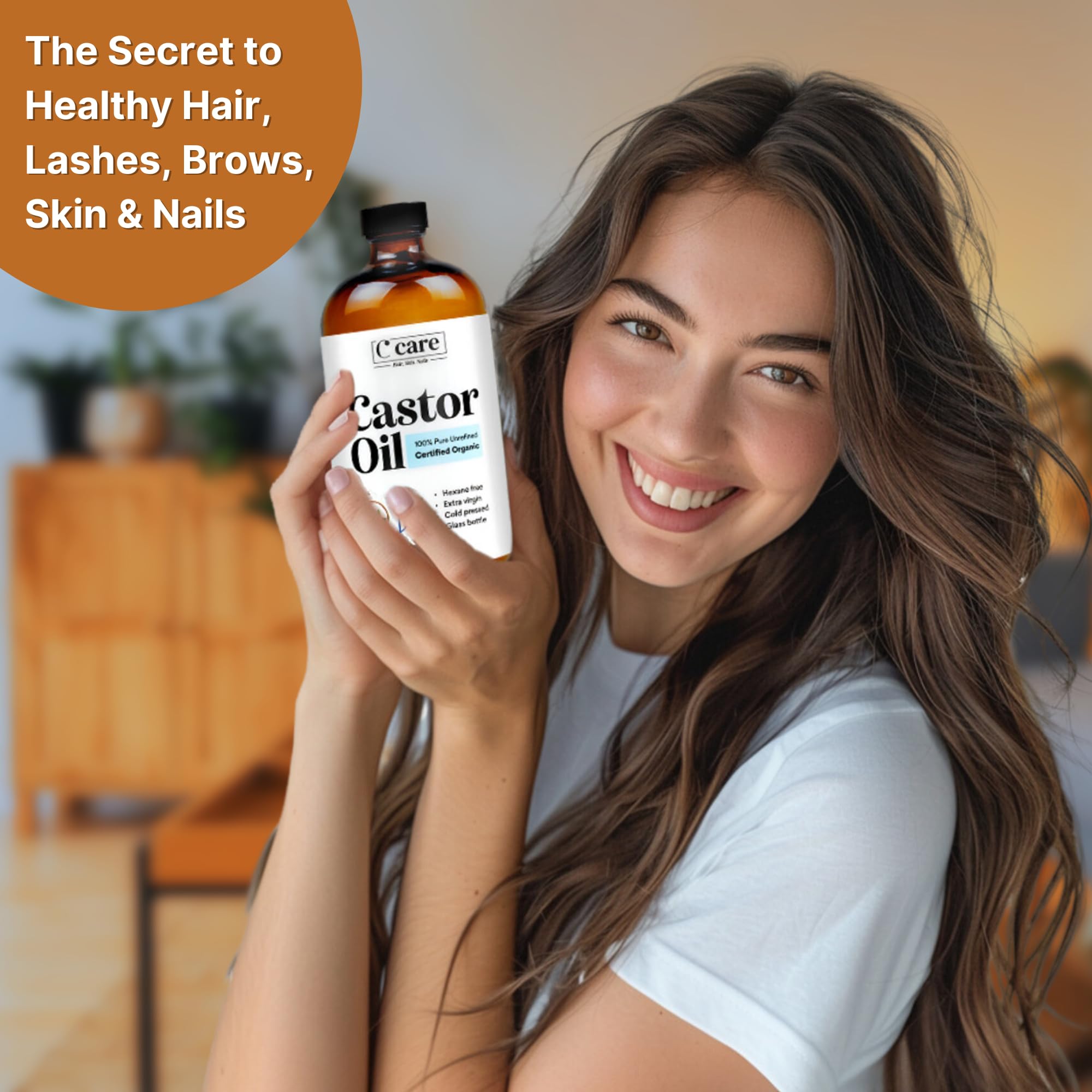 C CARE Aceite de ricino como desmaquillante suave, elimina maquillaje y calma la piel.
