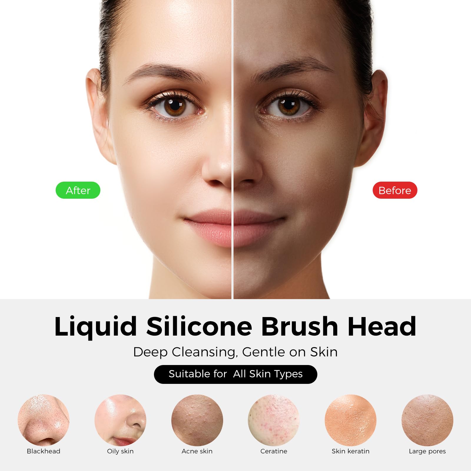 Ccigedy Face Scrubber destaca el calentamiento 55°C para disolver impurezas.