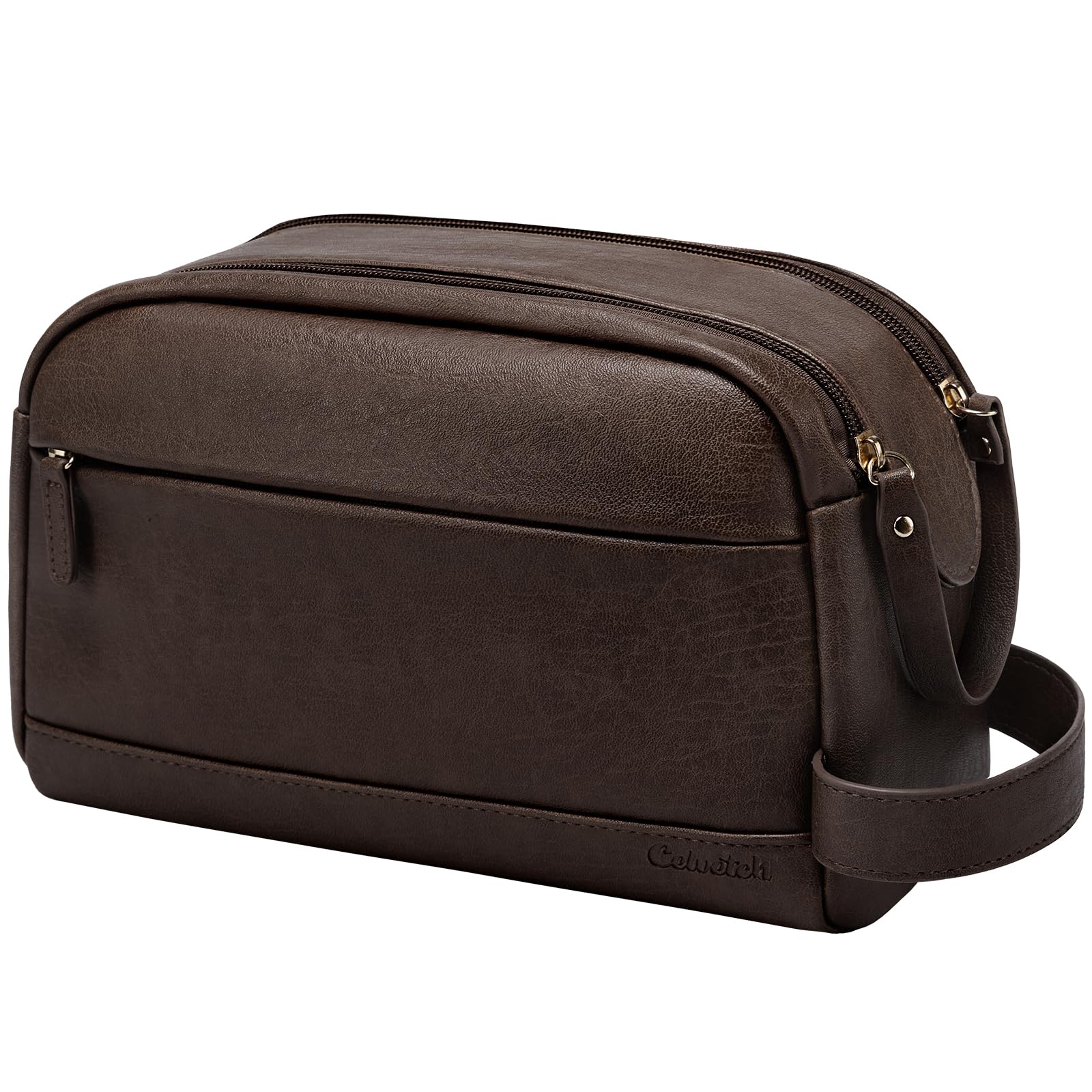 Celvetch bolsa de aseo para hombre en cuero PU, resistente al agua para viajes y gimnasio.