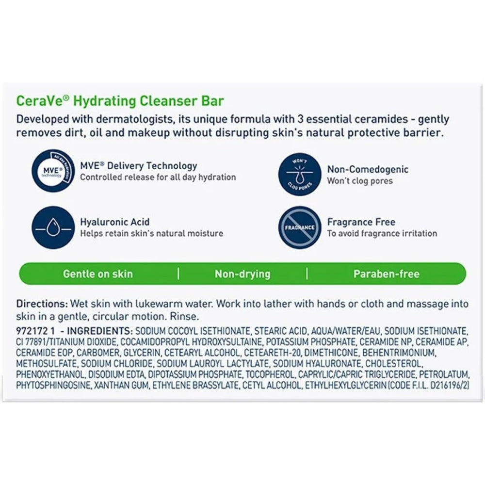 CeraVe barra sin fragancia, ideal para pieles sensibles durante la rutina diaria.