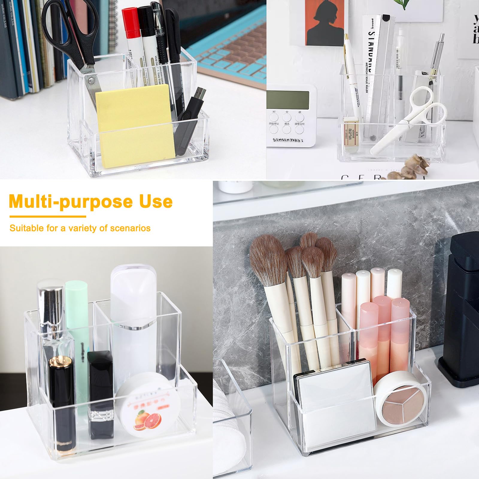 Uso versátil Cerpourt para cosméticos y papelería en la mesa.