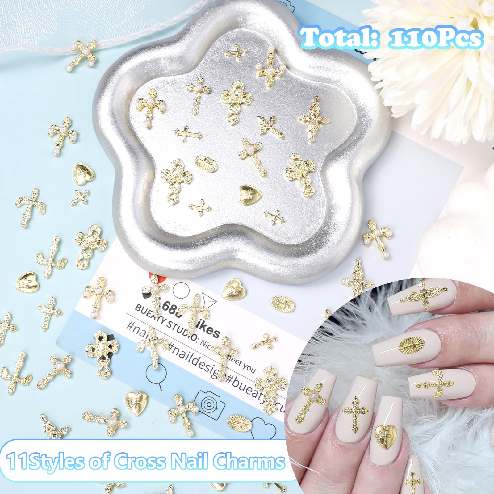 CESUSME: acabado oro brillante en dijes, ideal para decorar uñas.