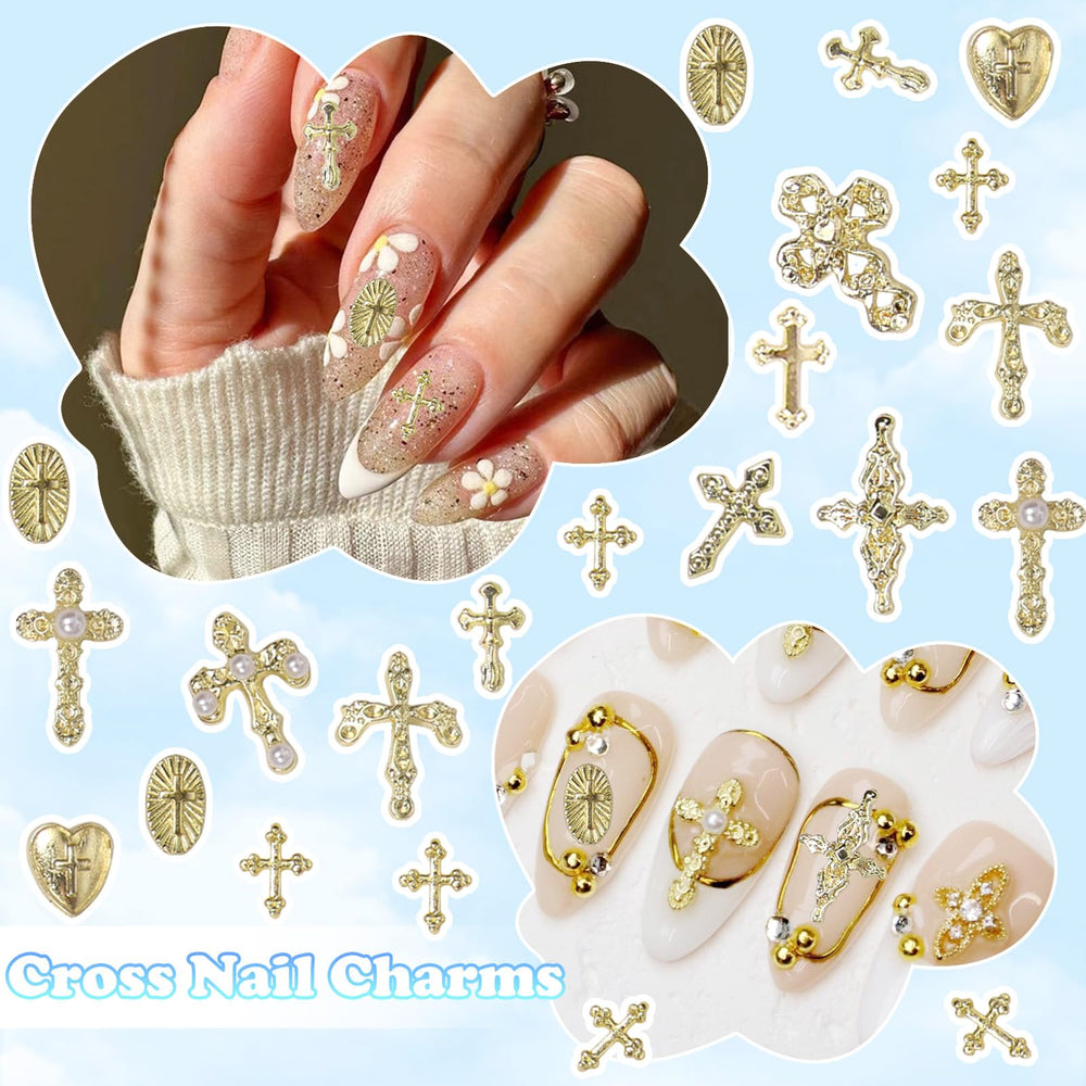 CESUSME: arte de uñas con cruz dorada, estilo sofisticado.