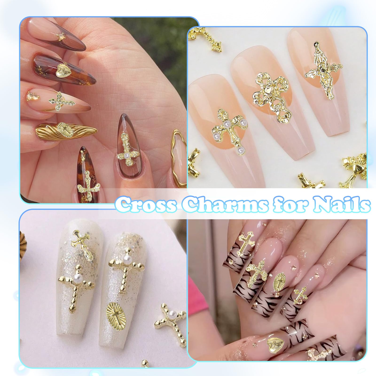 CESUSME: colección de cruz oro para uñas, destellos para diseños.