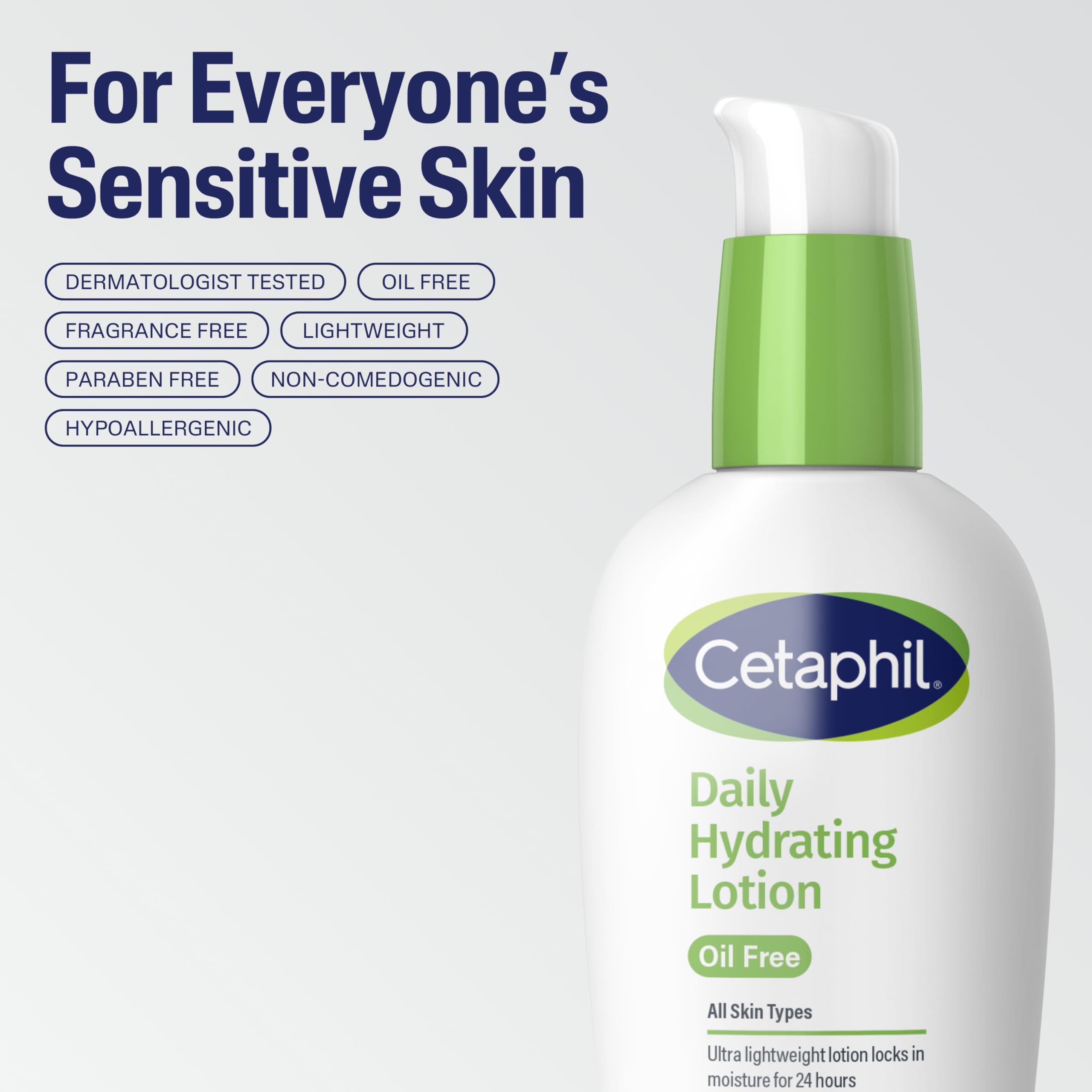 Cetaphil sin fragancia, hipoalergénico, apto para piel sensible.