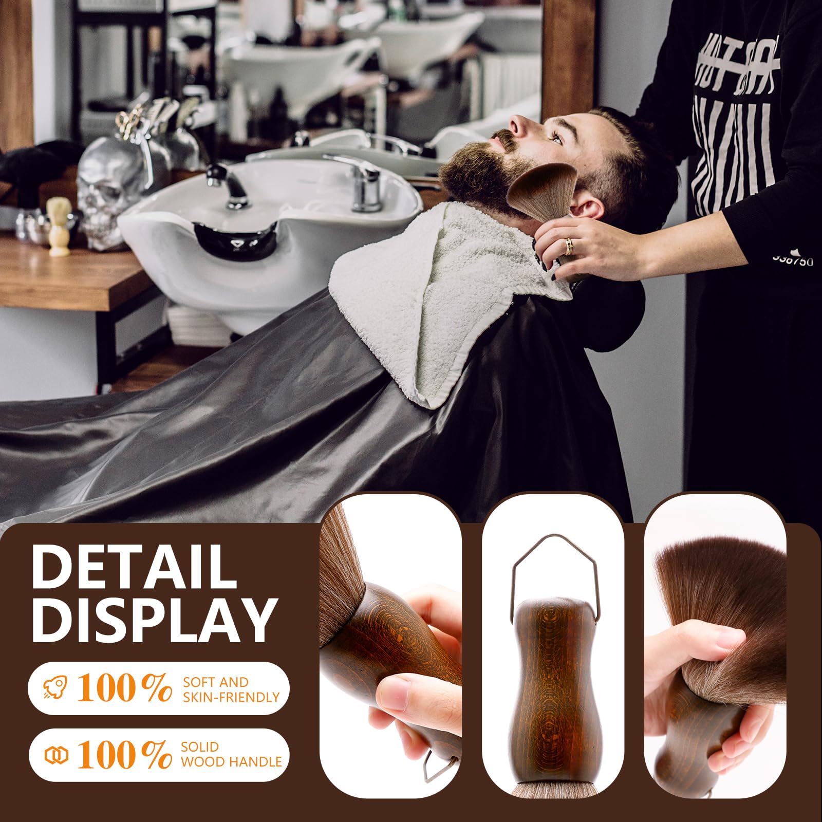 CGBARBER cepillo barbero ergonómico con mango de madera para uso diario
