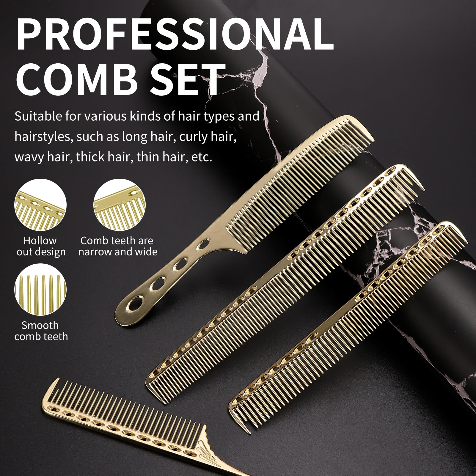CGBARBER peine corto estilizado dorado para definir líneas y estilos con comodidad