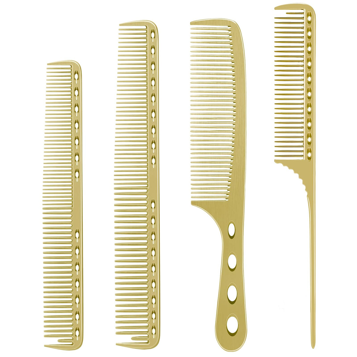 CGBARBER set de cuatro peines de aluminio dorado para cortar y peinar cualquier cabello