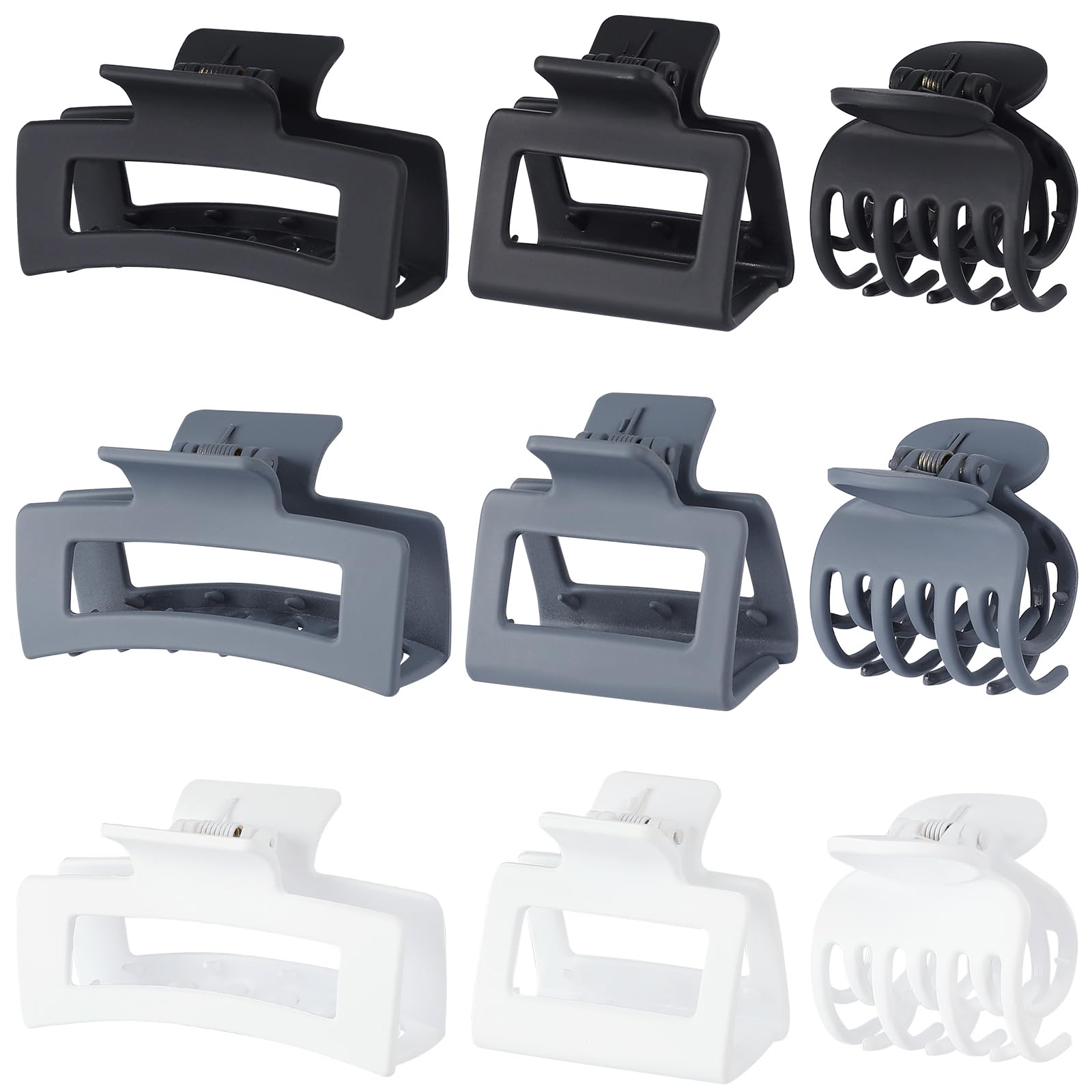 Clips CHANDAT rectangulares grises grandes para cabello grueso, sujeción firme todo el día.