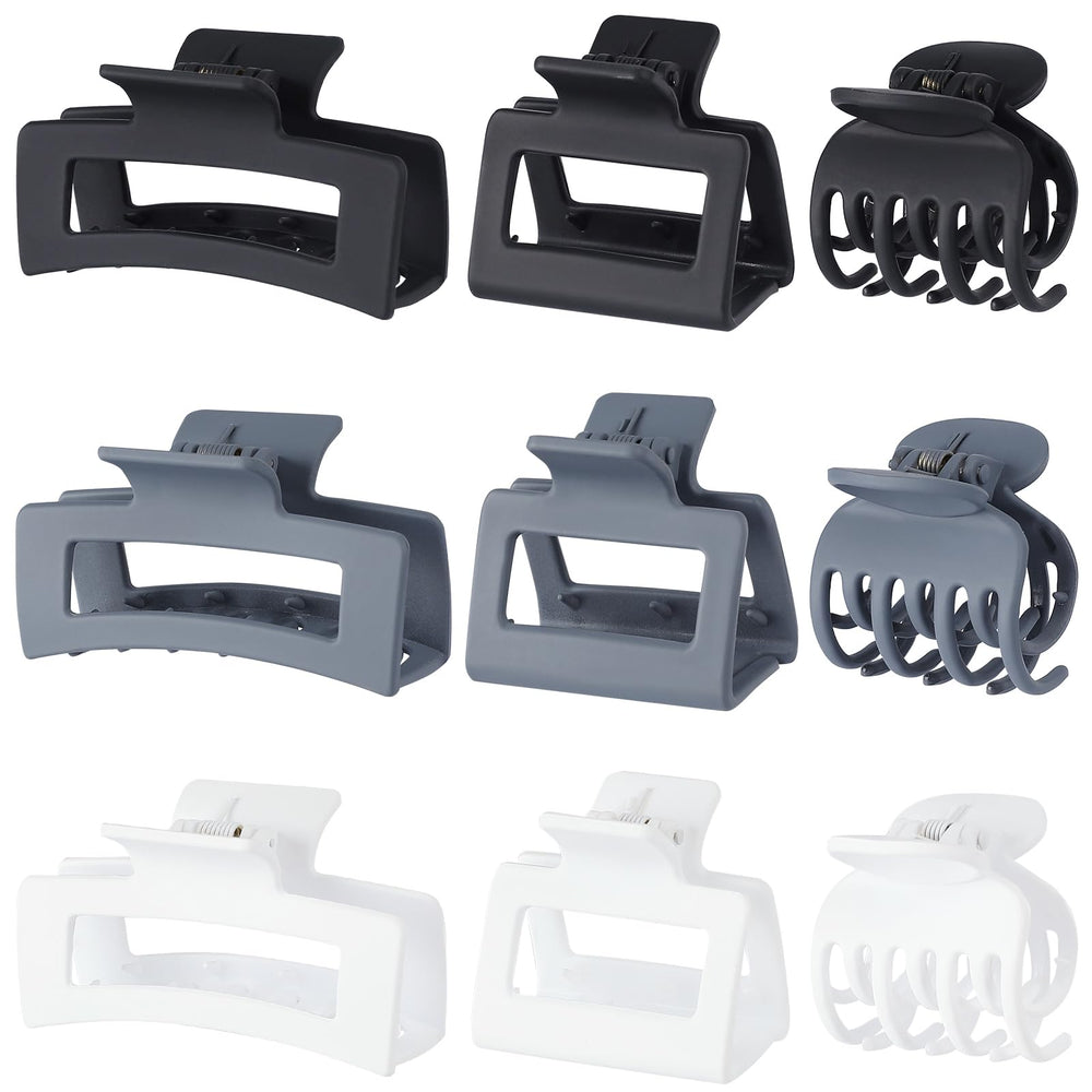 Clips CHANDAT rectangulares grises grandes para cabello grueso, sujeción firme todo el día.