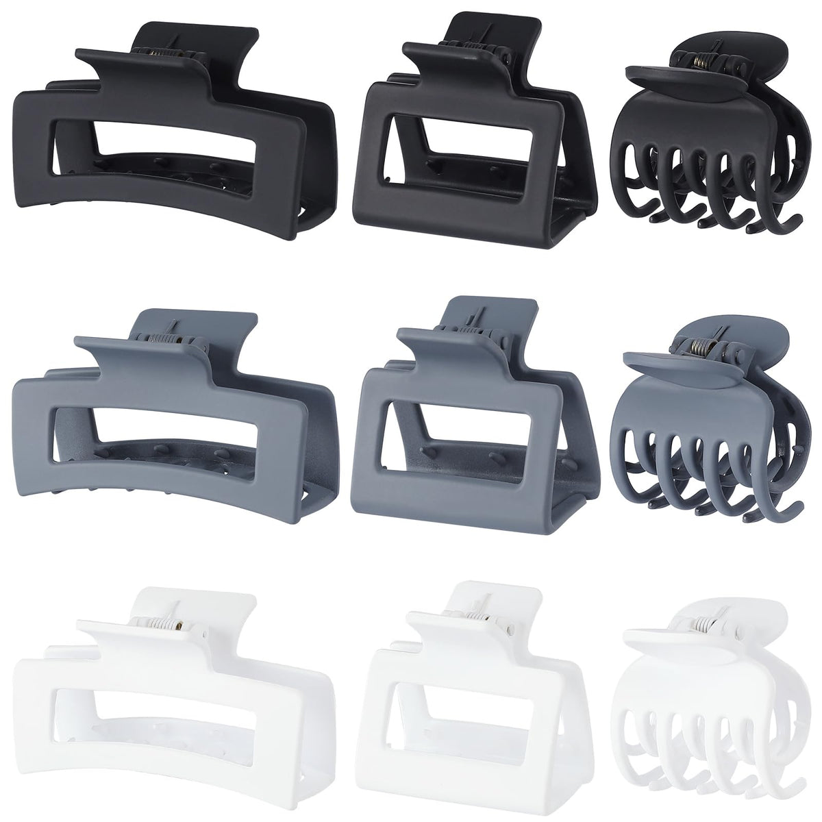 Clips CHANDAT rectangulares grises grandes para cabello grueso, sujeción firme todo el día.