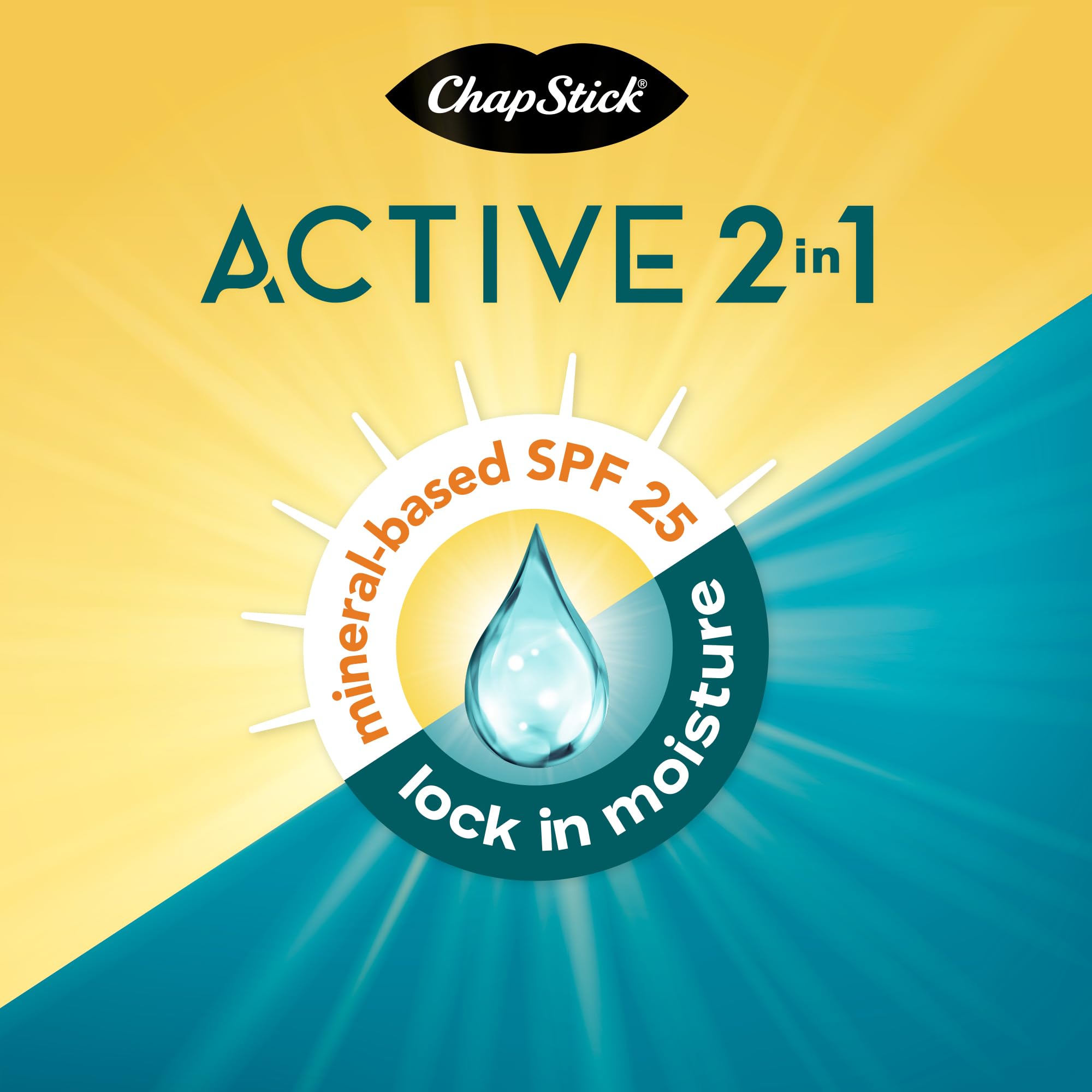 Bálsamo ChapStick Active 2 en 1 con manteca de karité y aloe.