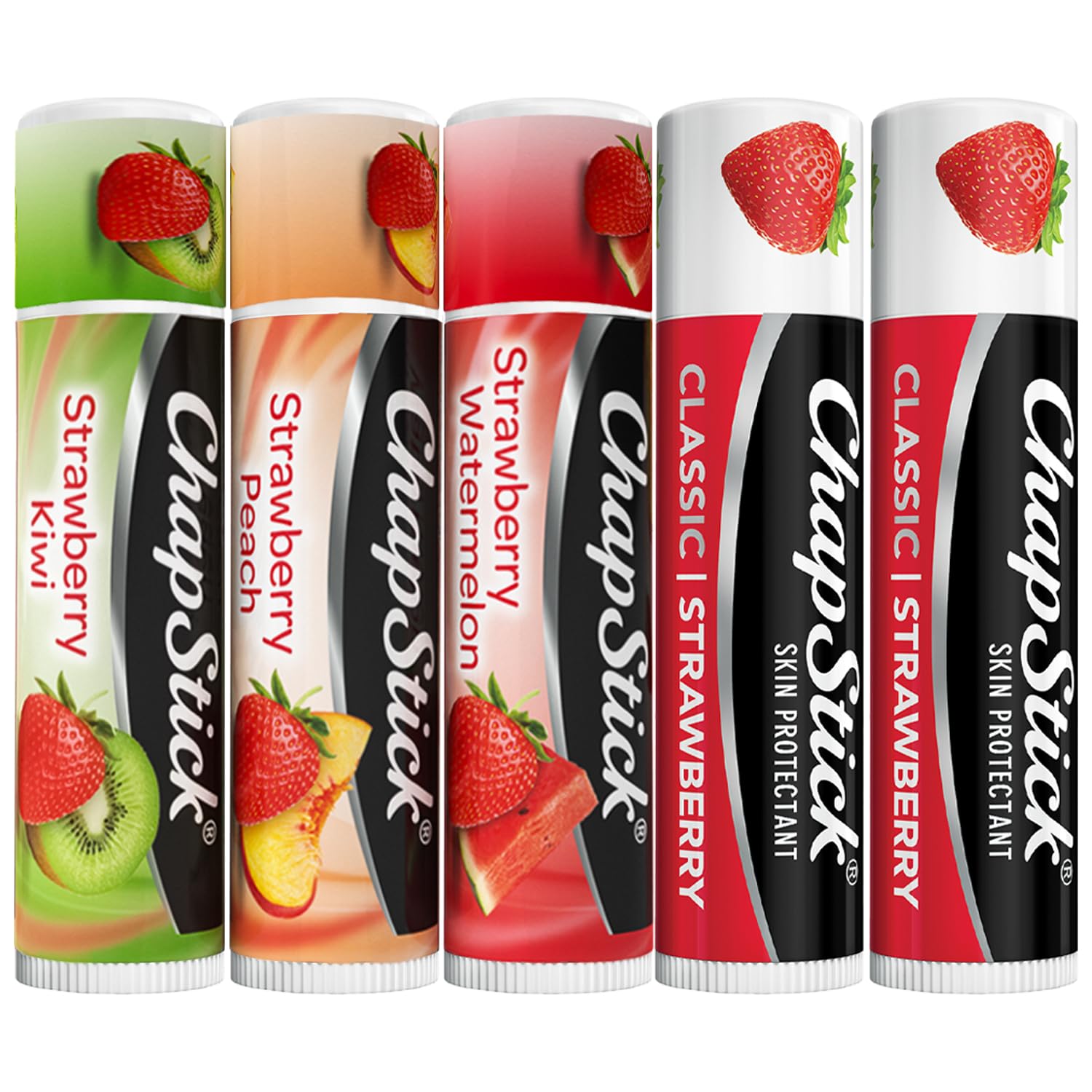 ChapStick balsamo labial fresa kiwi, hidratación duradera y aroma afrutado.