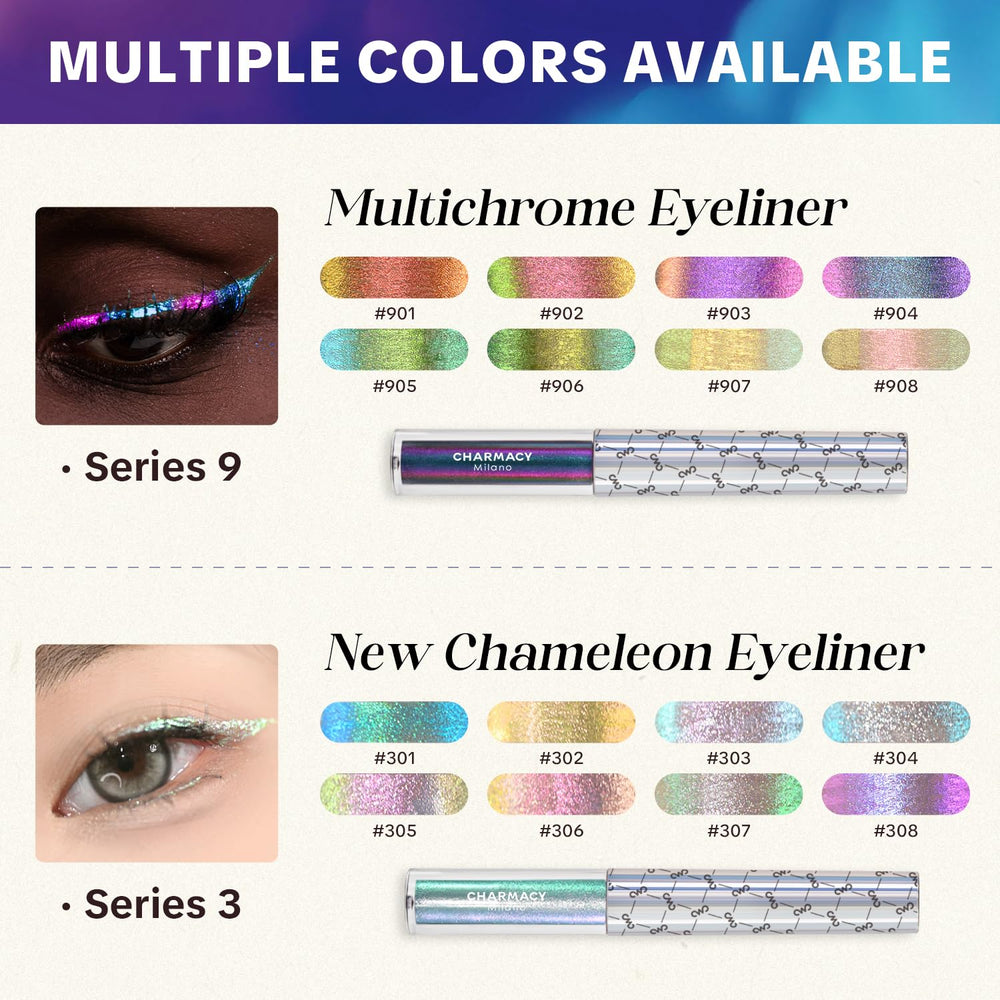 CHARMACY Chameleon Eyeliner color shift shows two to three hues with light.
