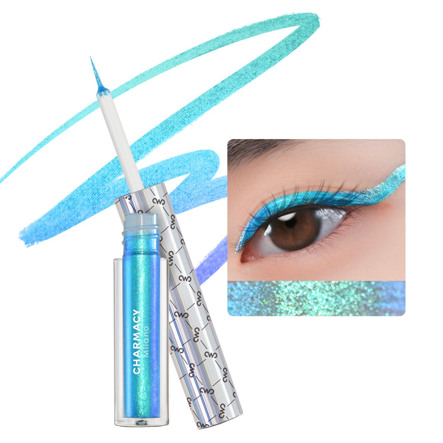 CHARMACY Chameleon Liquid Eyeliner outer eye swatch reveals color-shifting shimmer for dynamic lids.