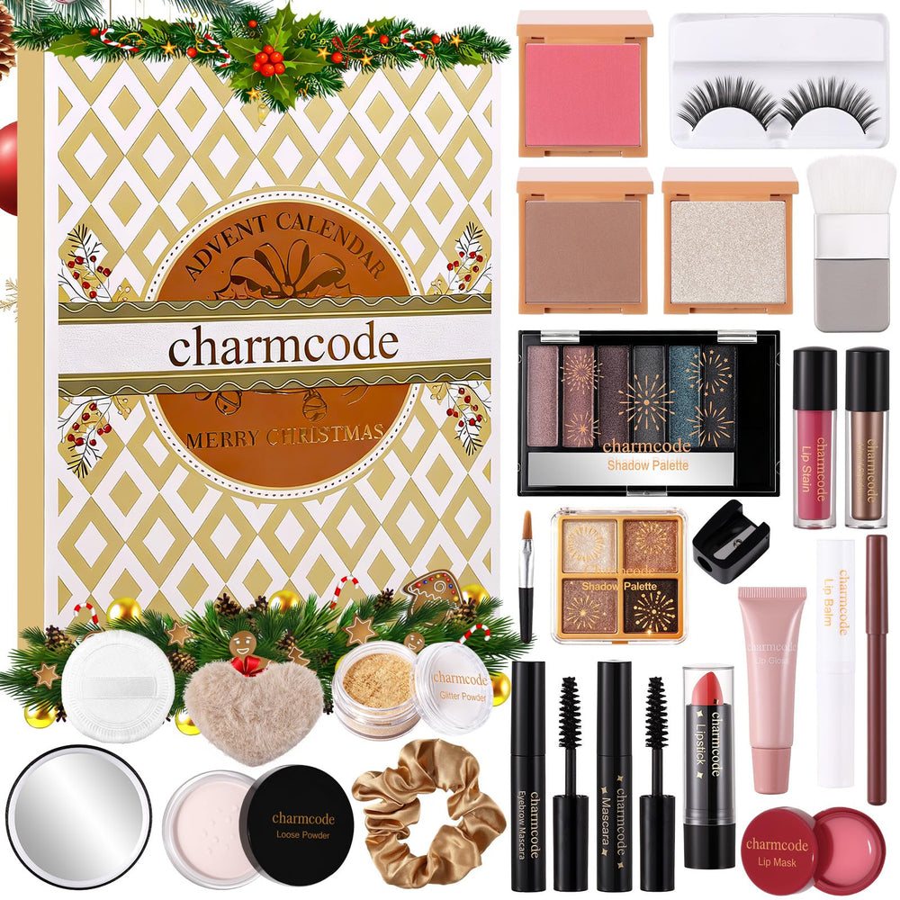CHARMCODE calendario de adviento de maquillaje 24 días, sorpresas festivas para looks diarios.
