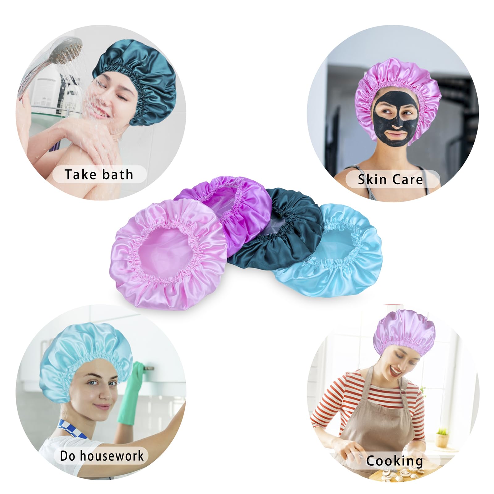 Gorro de ducha CHFONG azul con elástico, ideal para cabello voluminoso