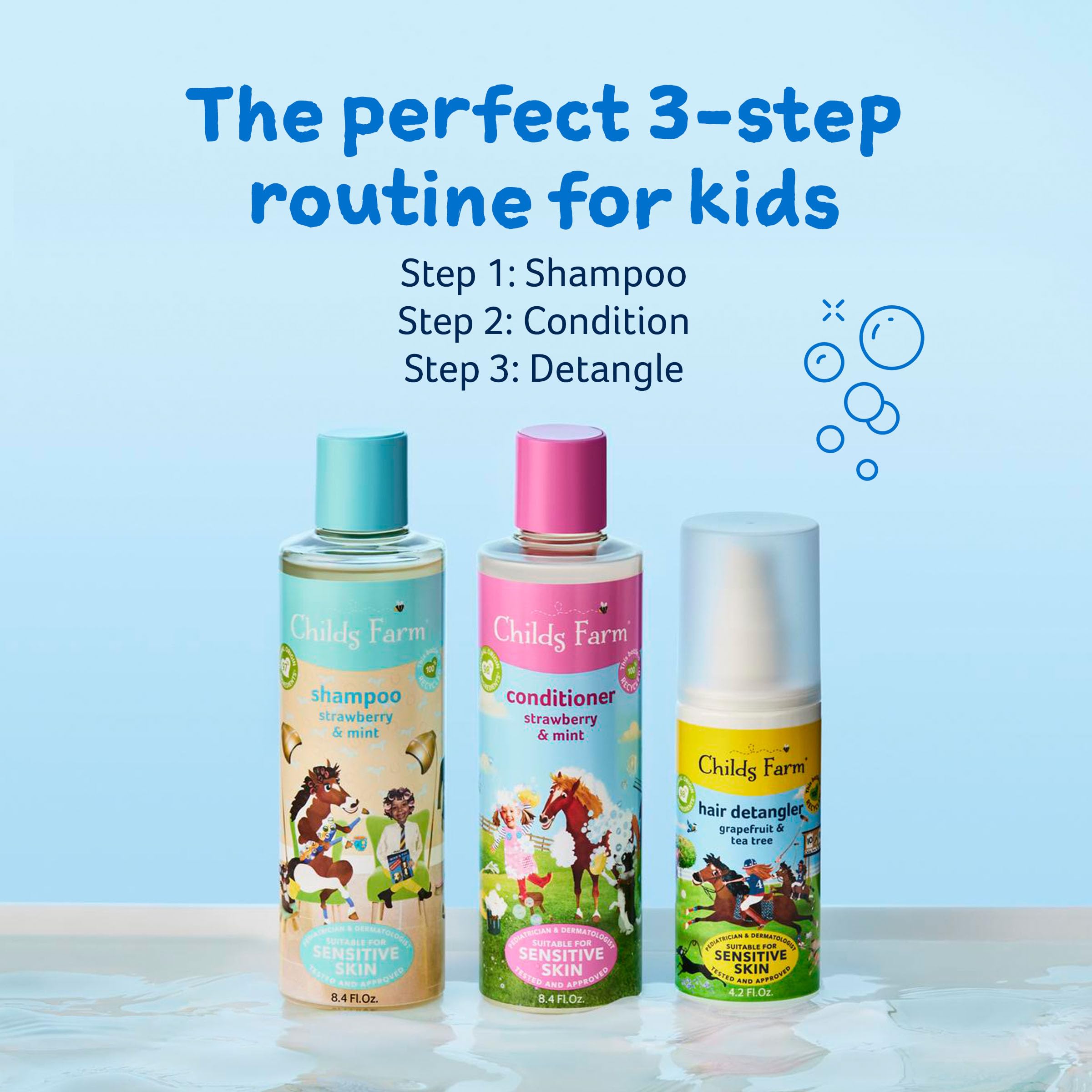 Childs Farm Acondicionador infantil, uso diario para cabello suave y manejable