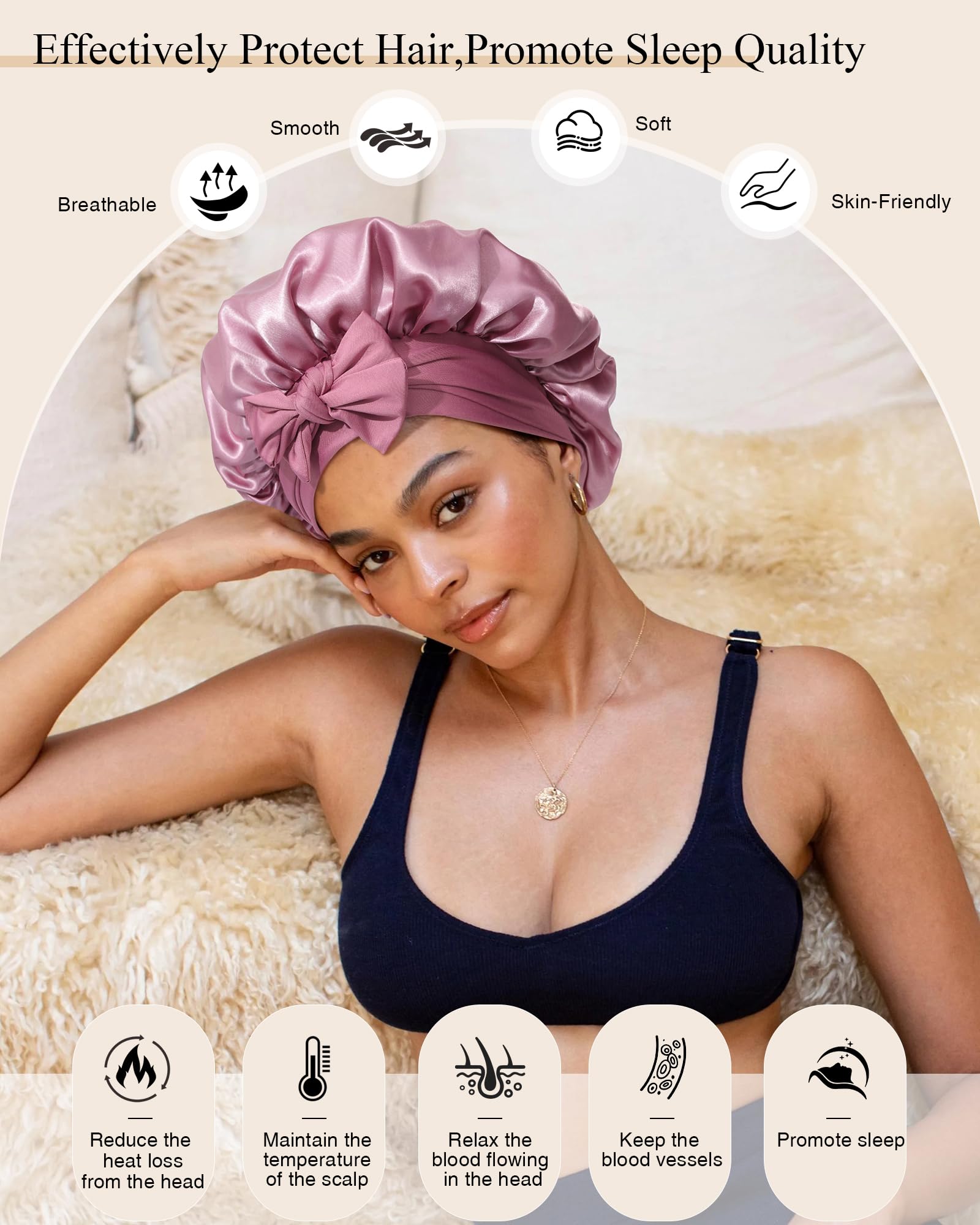 CHLINS bonete satén útil para dormir, yoga, maquillaje y cuidado personal.