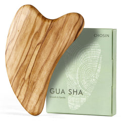 CHOSIN Gua Sha Rostro en madera de oliva para masaje suave y drenaje.