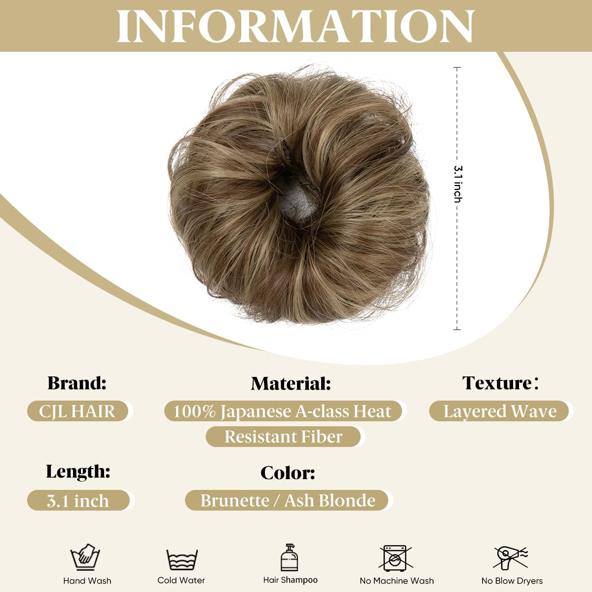 CJL HAIR 2Pcs mini moño desordenado castano claro: ajuste rápido para peinados diarios.