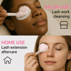 CL CAMILLASH lash extension cleanser being applied gently to lashes.
