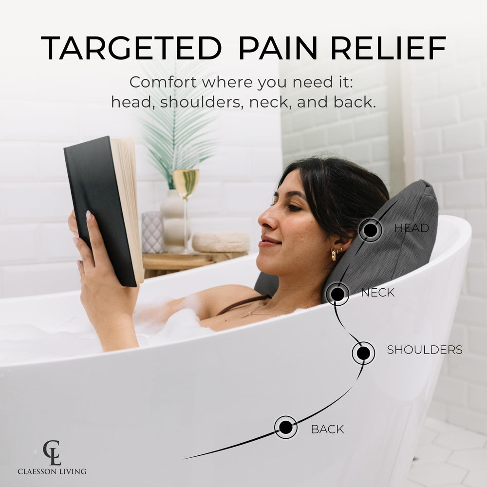 Claessonliving almohada de baño, enfoque en cabeza y cuello para apoyo cómodo.