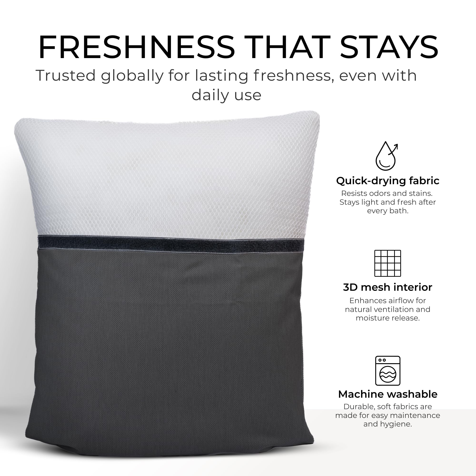 Claessonliving almohada de baño, secado rápido y material premium para uso diario.