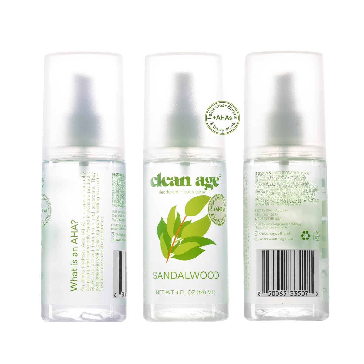Clean Age body spray sandalwood mist suggesting all-day, light fragrance for daily teen wear